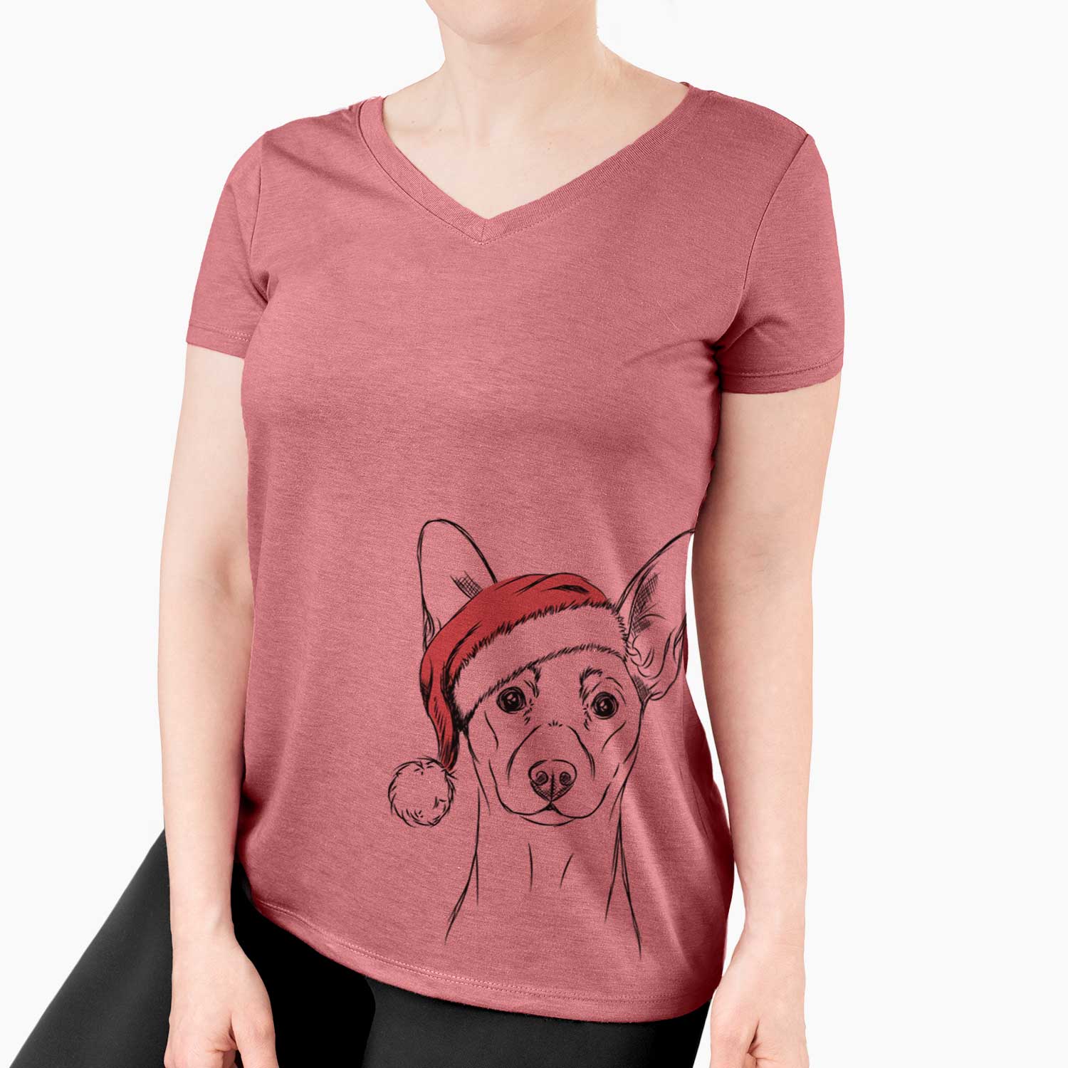 Santa Chillie the Mini Pinscher - Women's V-neck Shirt