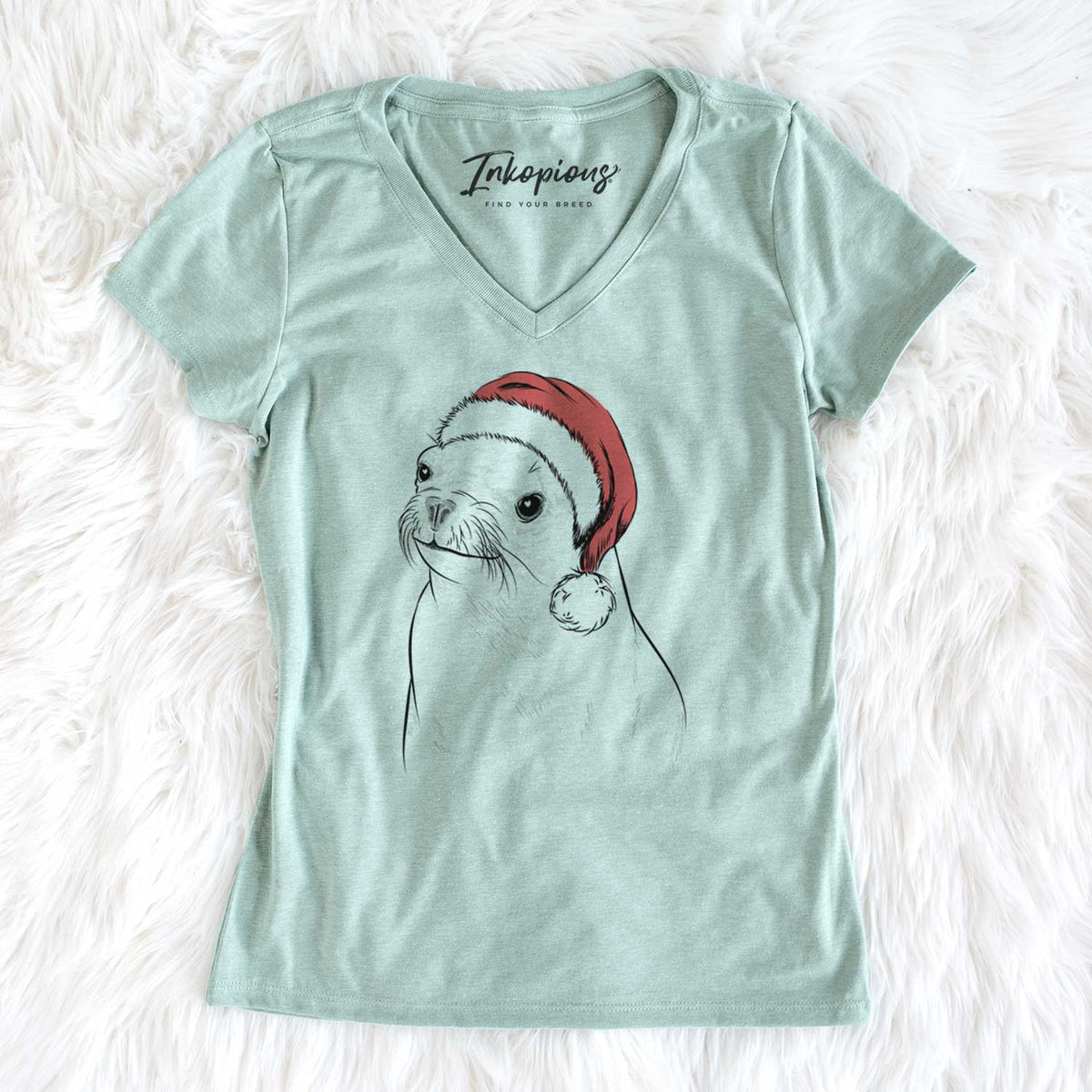 Santa Chip the California Sea Lion - Women's V-neck Shirt