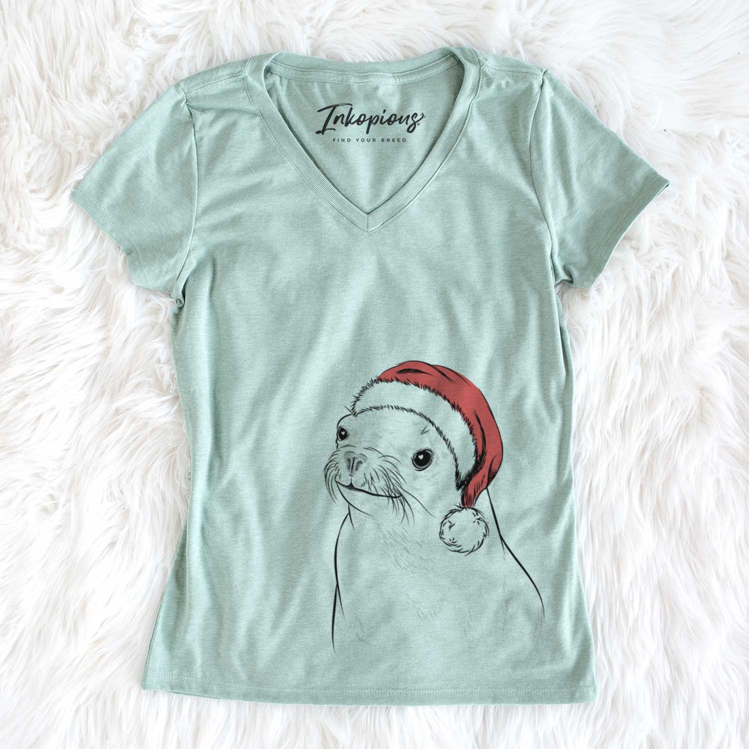 Santa Chip the California Sea Lion - Women's V-neck Shirt