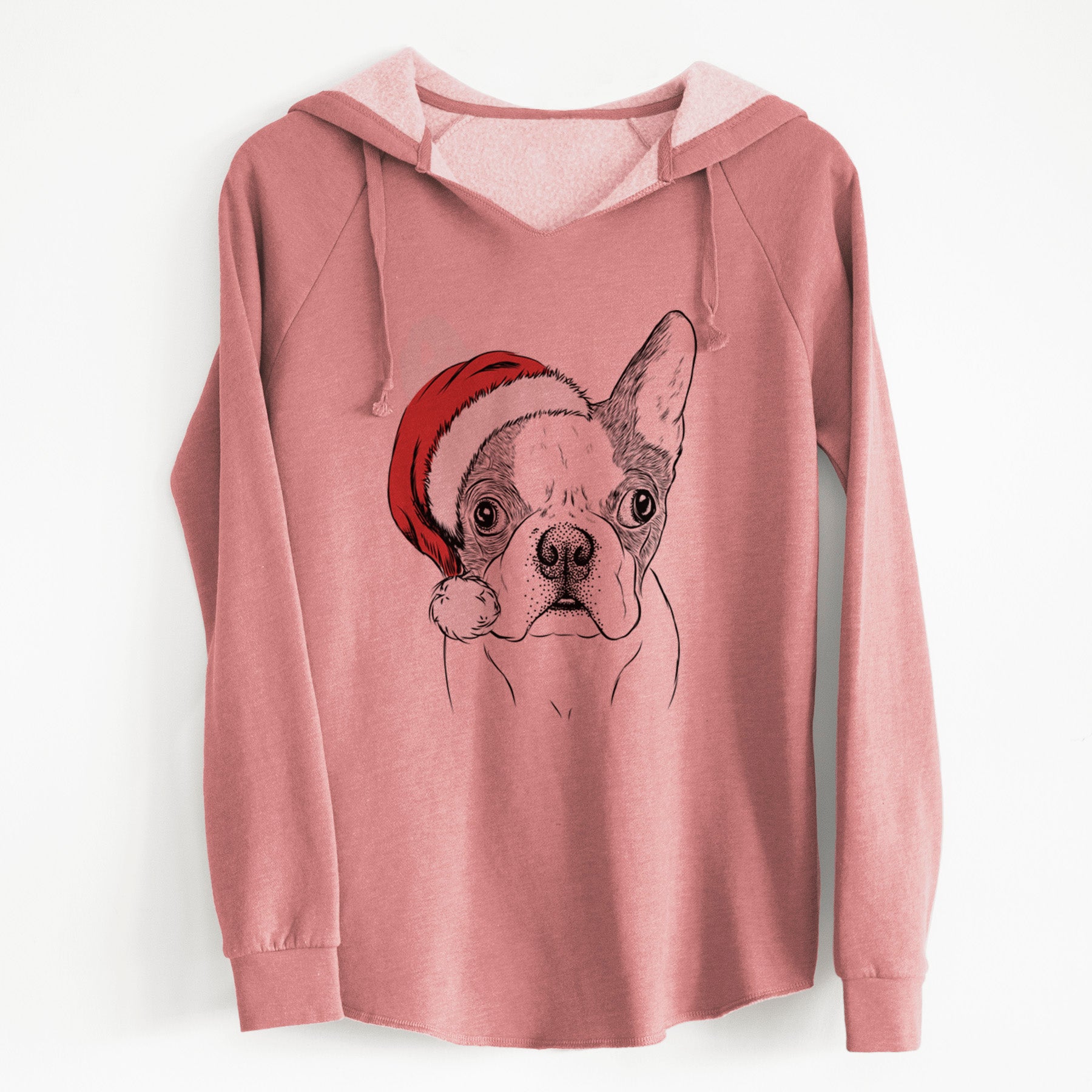 Santa Chocolate Chip the Boston Terrier - Cali Wave Hooded Sweatshirt