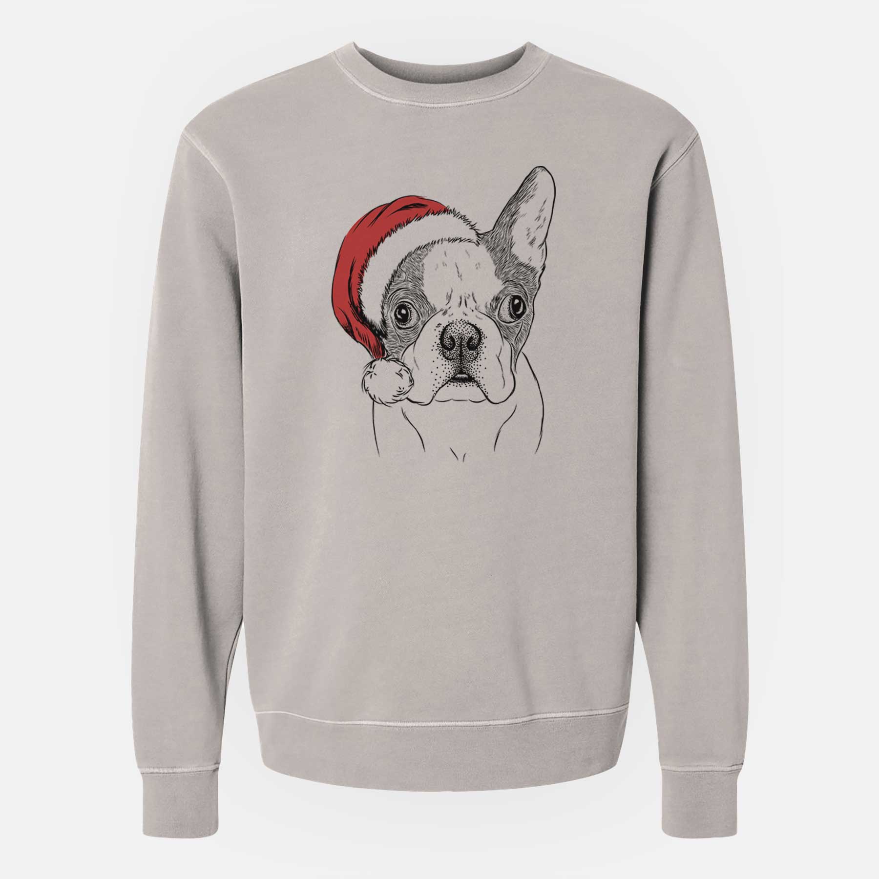 Santa Chocolate Chip the Boston Terrier - Unisex Pigment Dyed Crew Sweatshirt