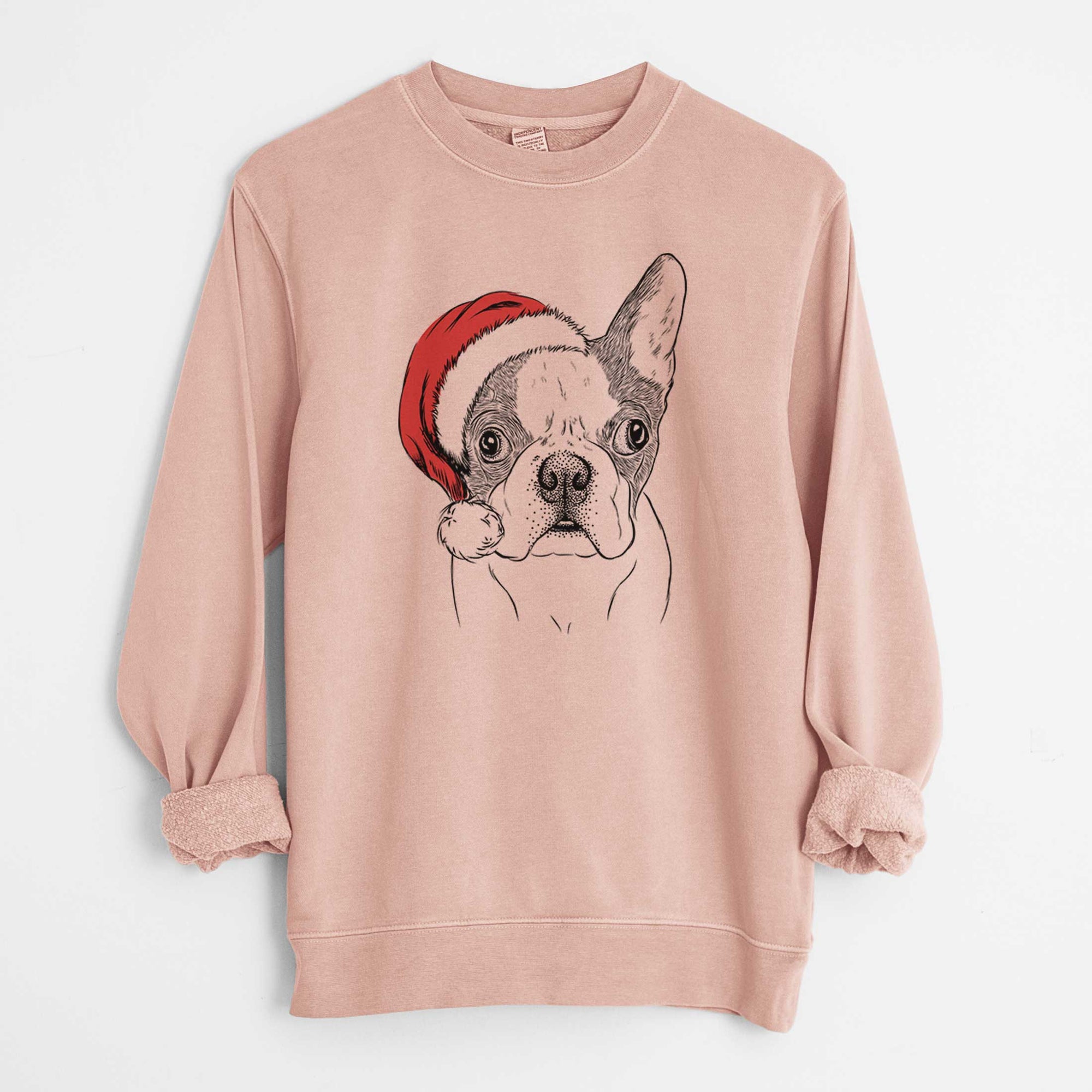 Santa Chocolate Chip the Boston Terrier - Unisex Pigment Dyed Crew Sweatshirt