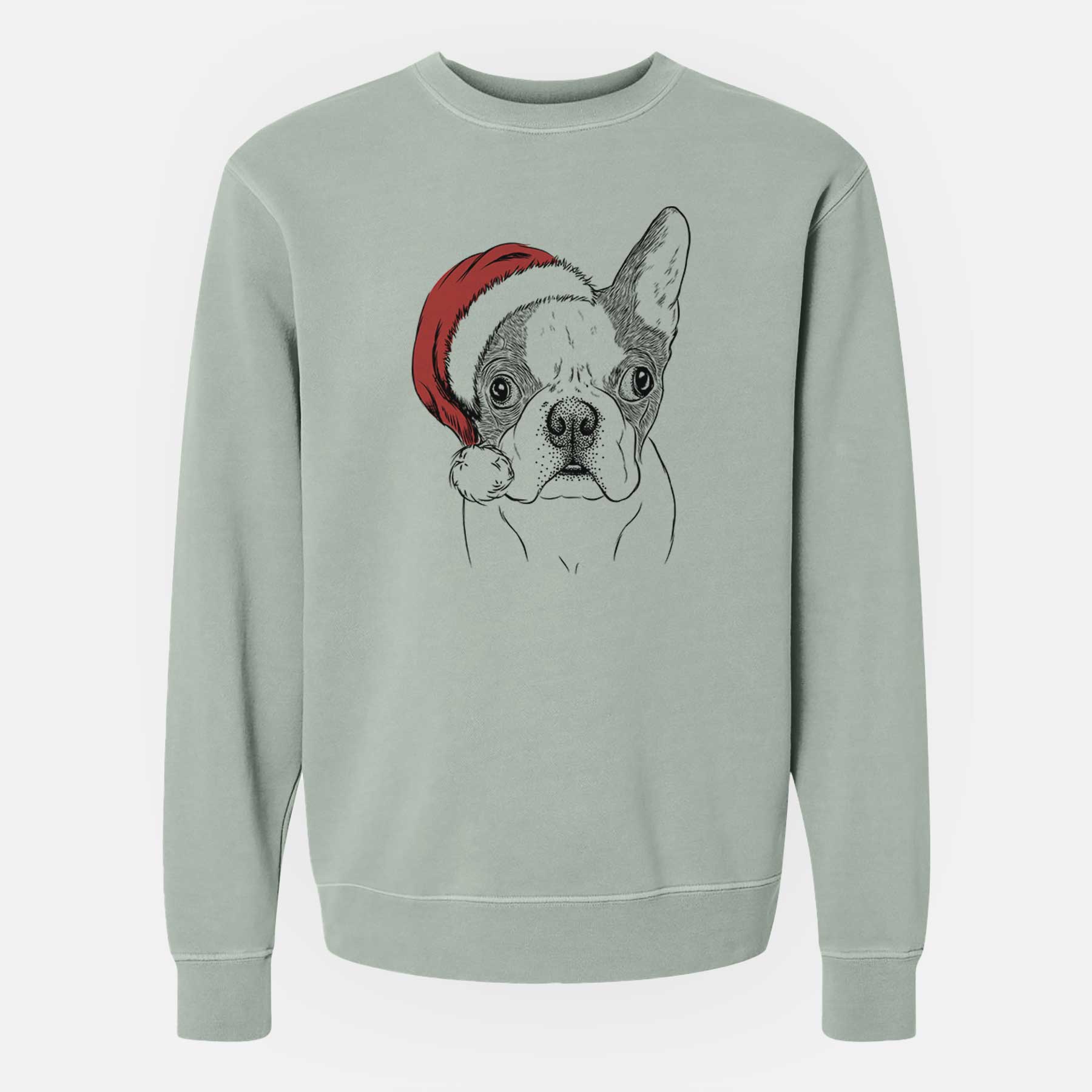 Santa Chocolate Chip the Boston Terrier - Unisex Pigment Dyed Crew Sweatshirt