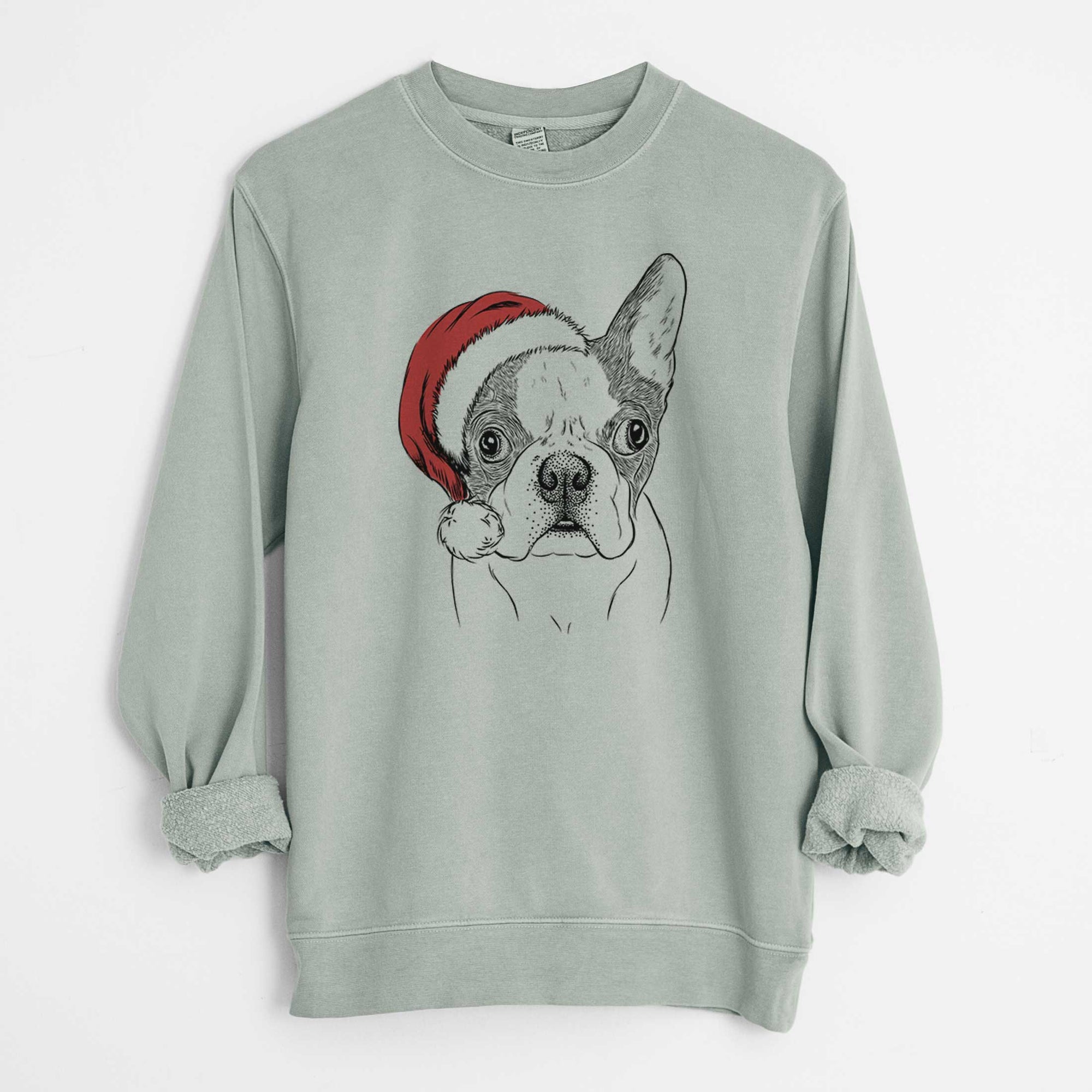 Santa Chocolate Chip the Boston Terrier - Unisex Pigment Dyed Crew Sweatshirt