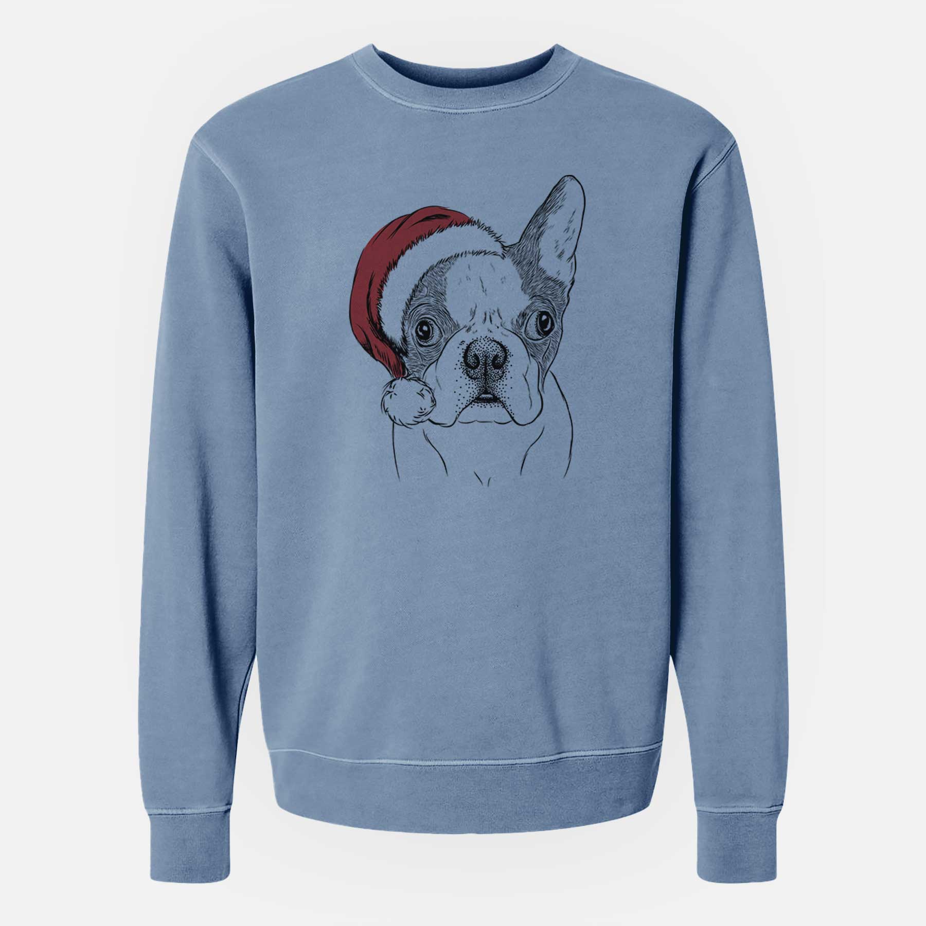 Santa Chocolate Chip the Boston Terrier - Unisex Pigment Dyed Crew Sweatshirt