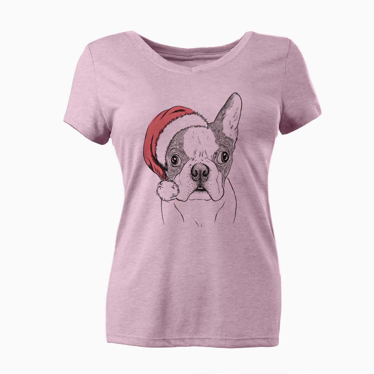 Santa Chocolate Chip the Boston Terrier - Women's V-neck Shirt