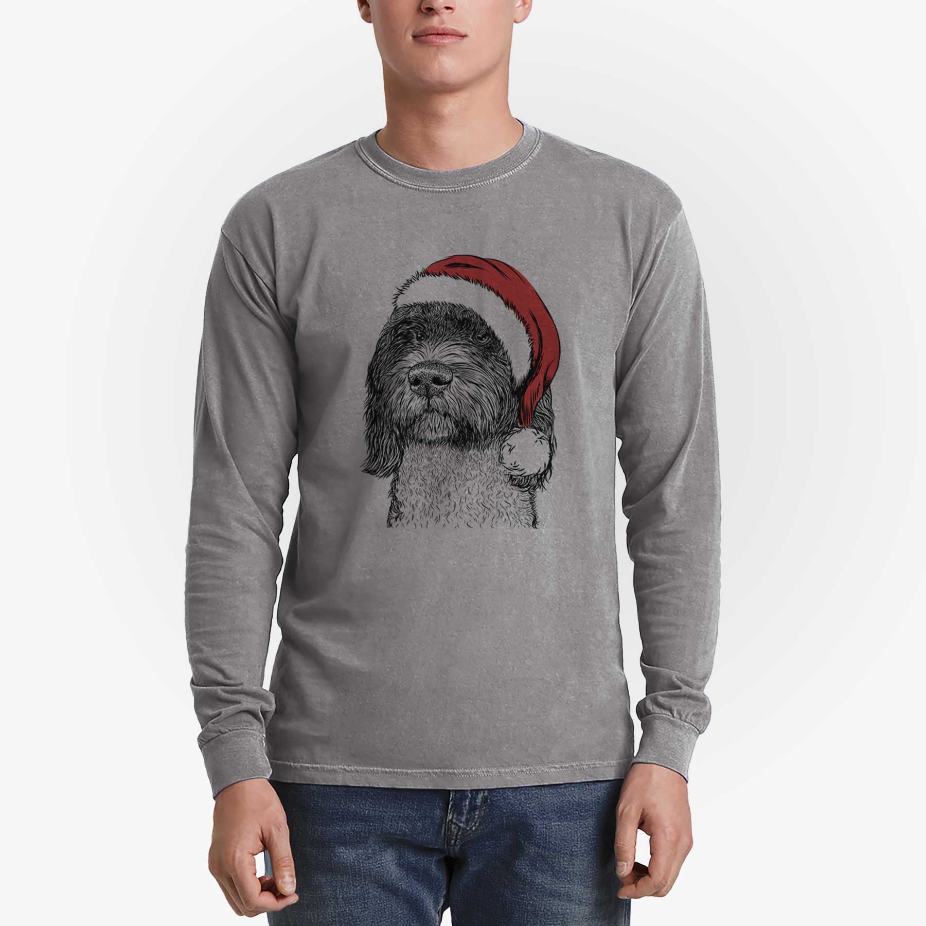 Santa Chris the Portuguese Water Dog - Heavyweight 100% Cotton Long Sleeve