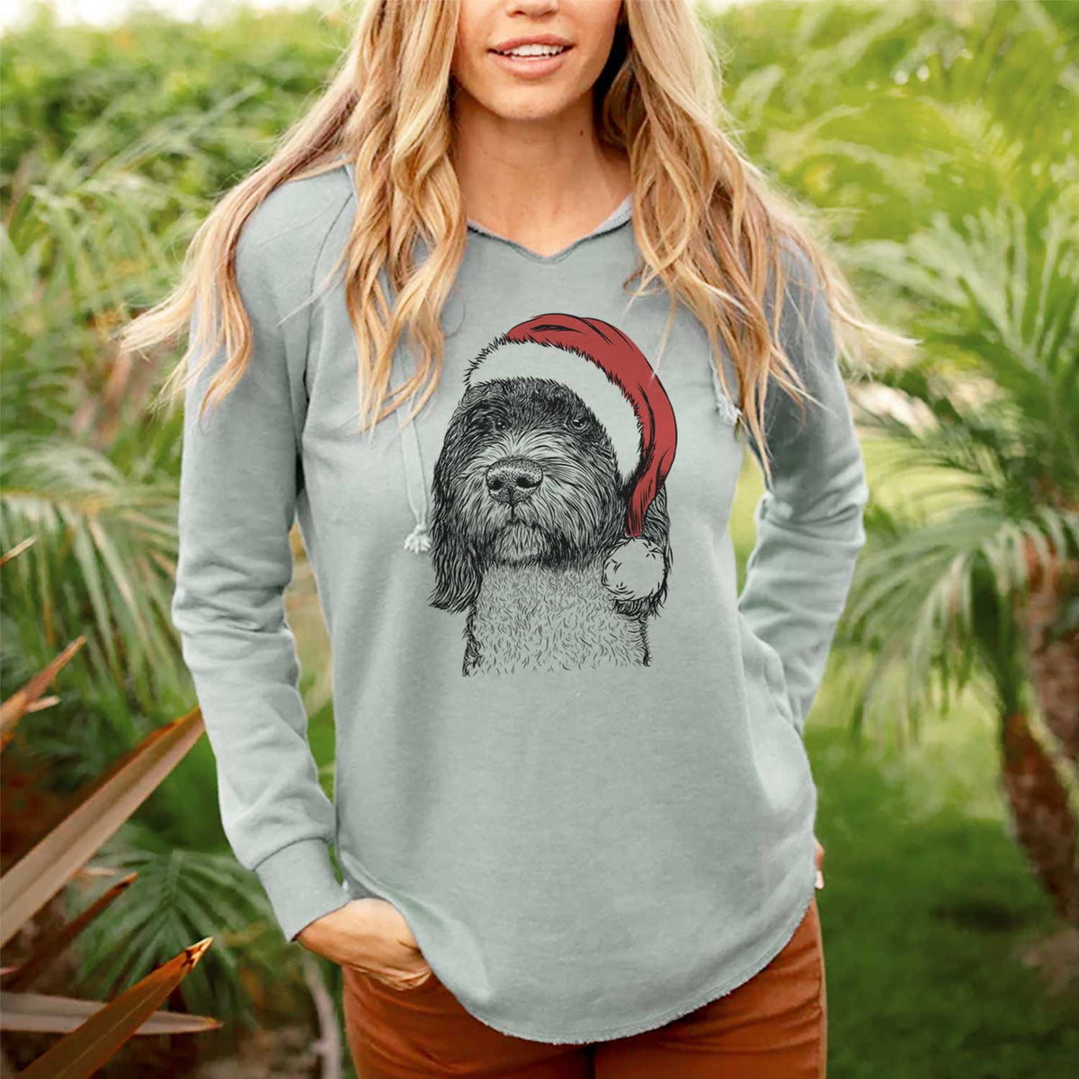 Santa Chris the Portuguese Water Dog - Cali Wave Hooded Sweatshirt