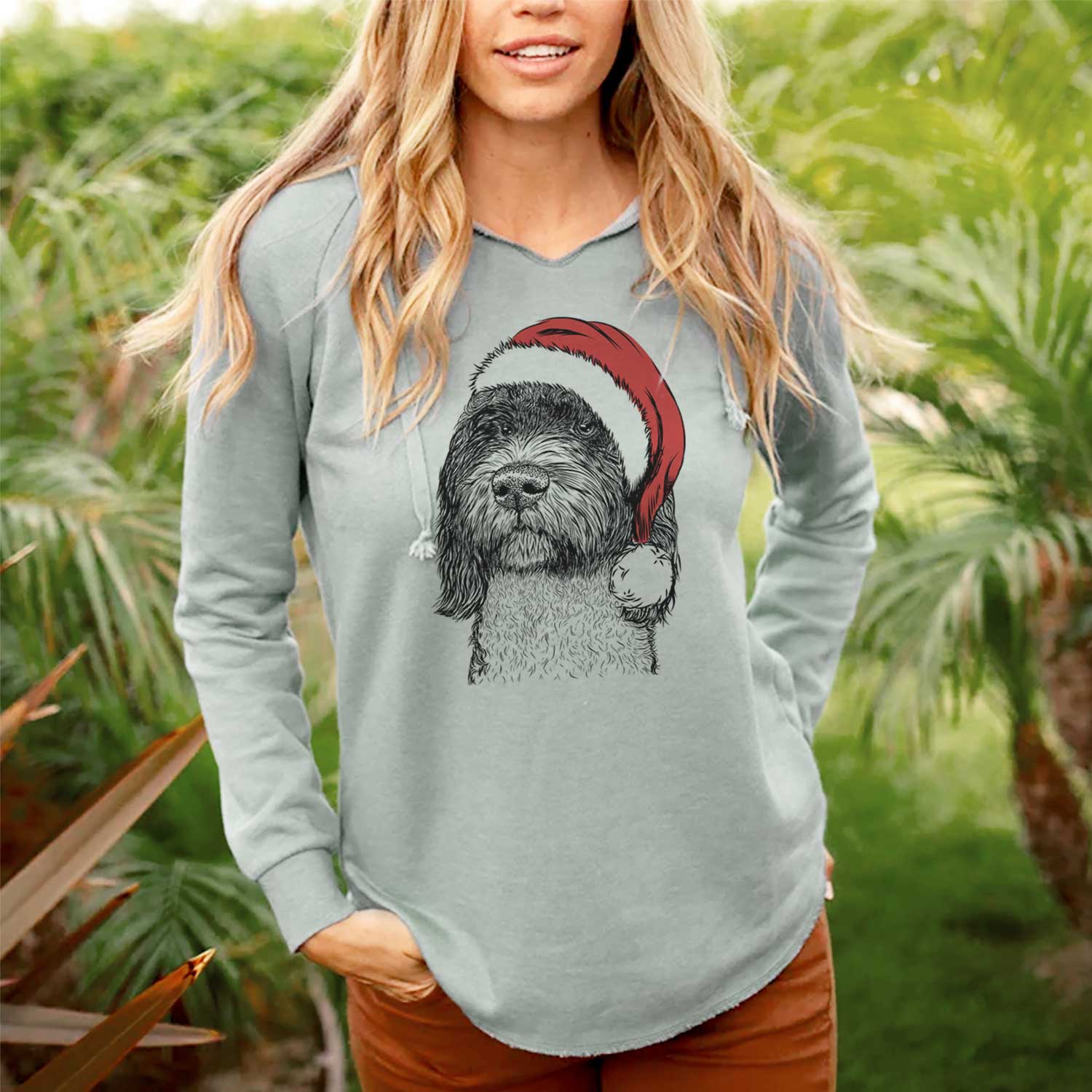 Santa Chris the Portuguese Water Dog - Cali Wave Hooded Sweatshirt