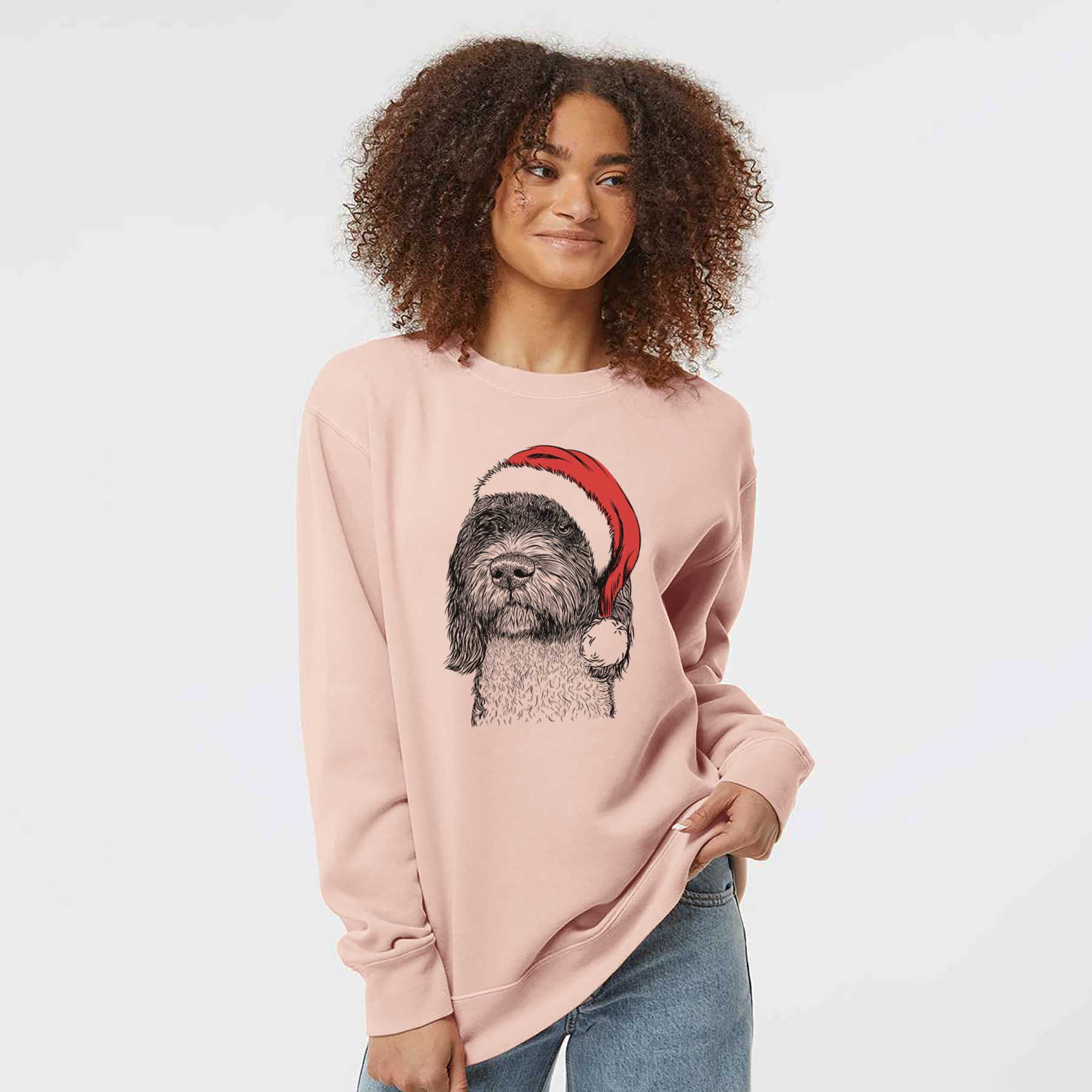 Santa Chris the Portuguese Water Dog - Unisex Pigment Dyed Crew Sweatshirt