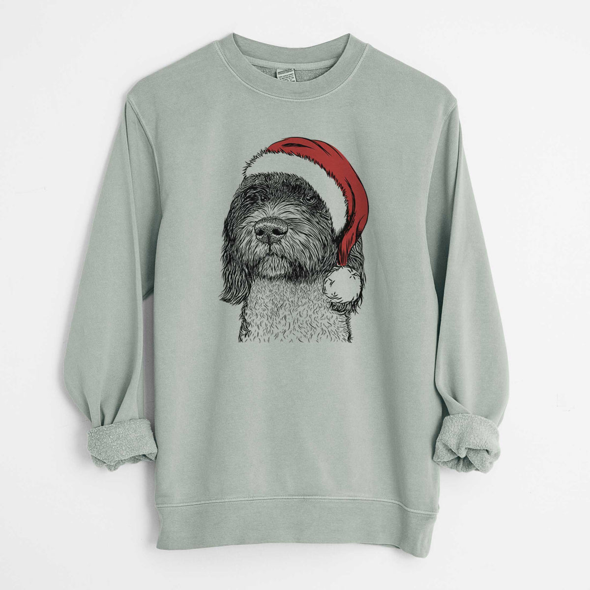 Santa Chris the Portuguese Water Dog - Unisex Pigment Dyed Crew Sweatshirt