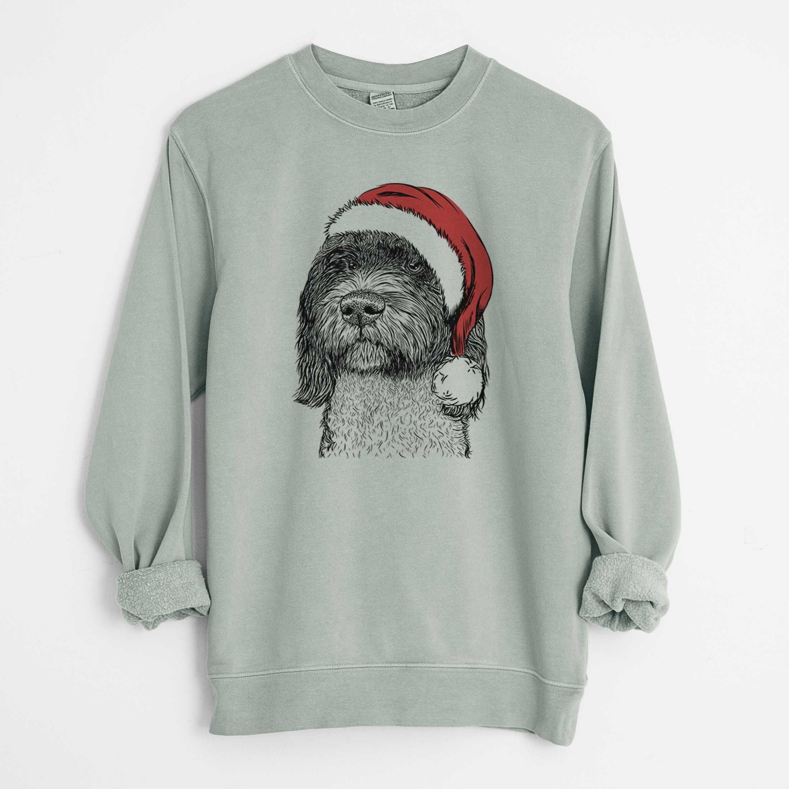 Santa Chris the Portuguese Water Dog - Unisex Pigment Dyed Crew Sweatshirt