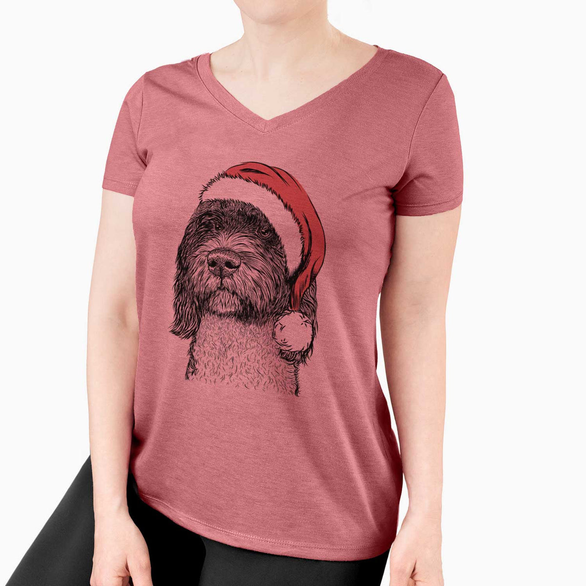 Santa Chris the Portuguese Water Dog - Women's V-neck Shirt