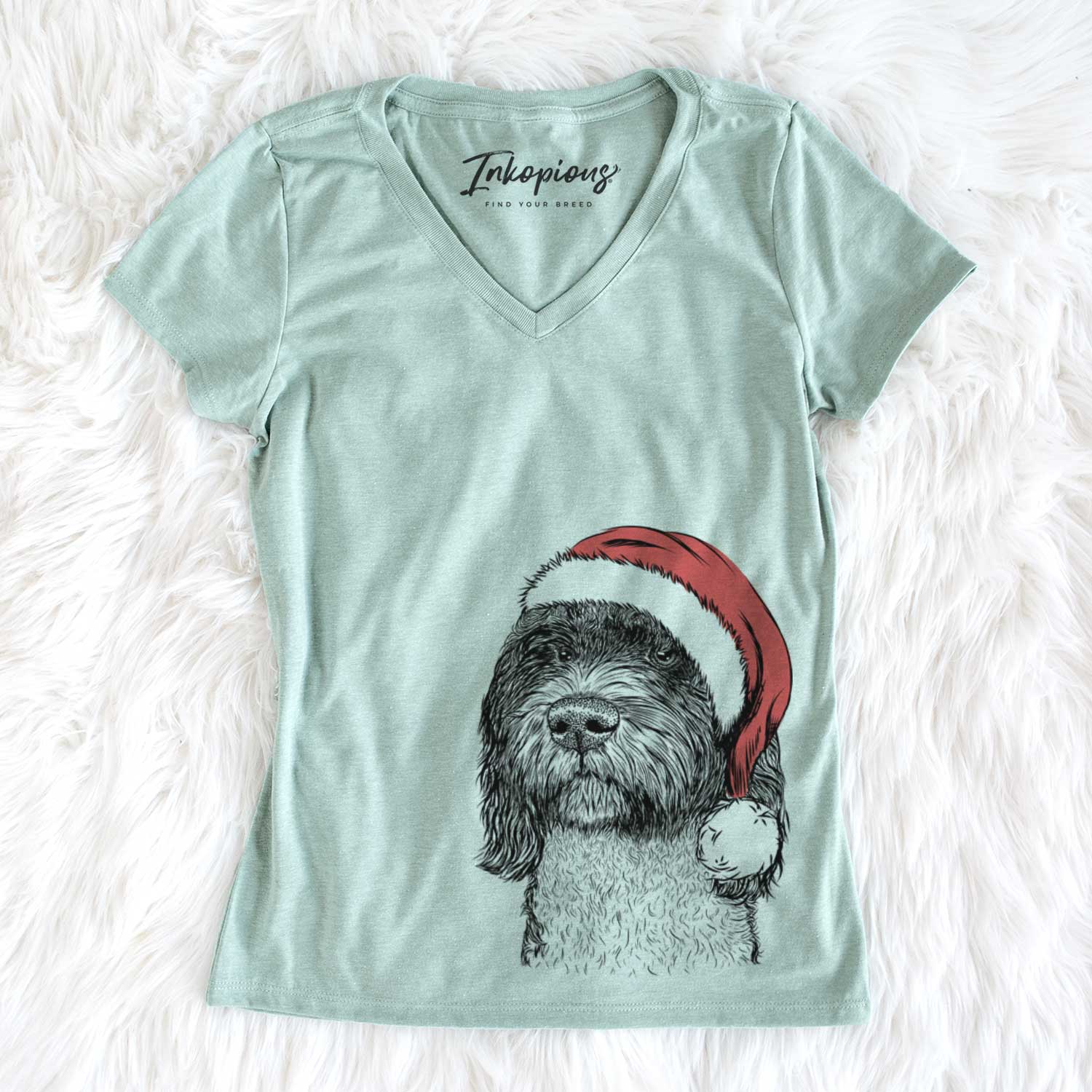 Santa Chris the Portuguese Water Dog - Women's V-neck Shirt