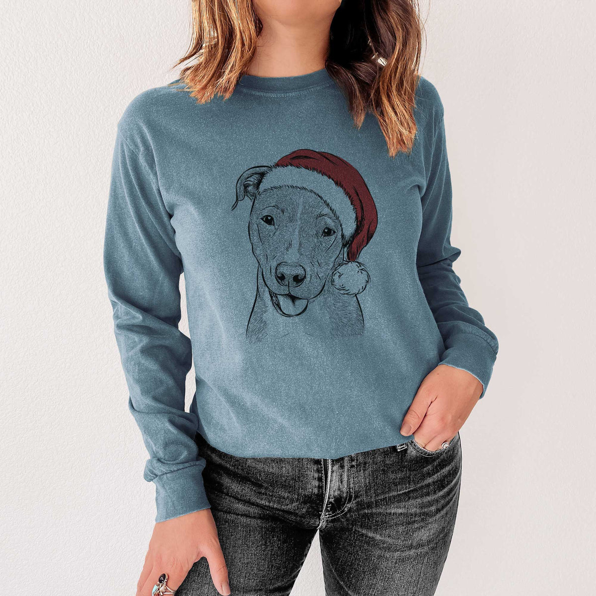 Santa Claiborne the American Staffordshire Terrier - Heavyweight 100% Cotton Long Sleeve