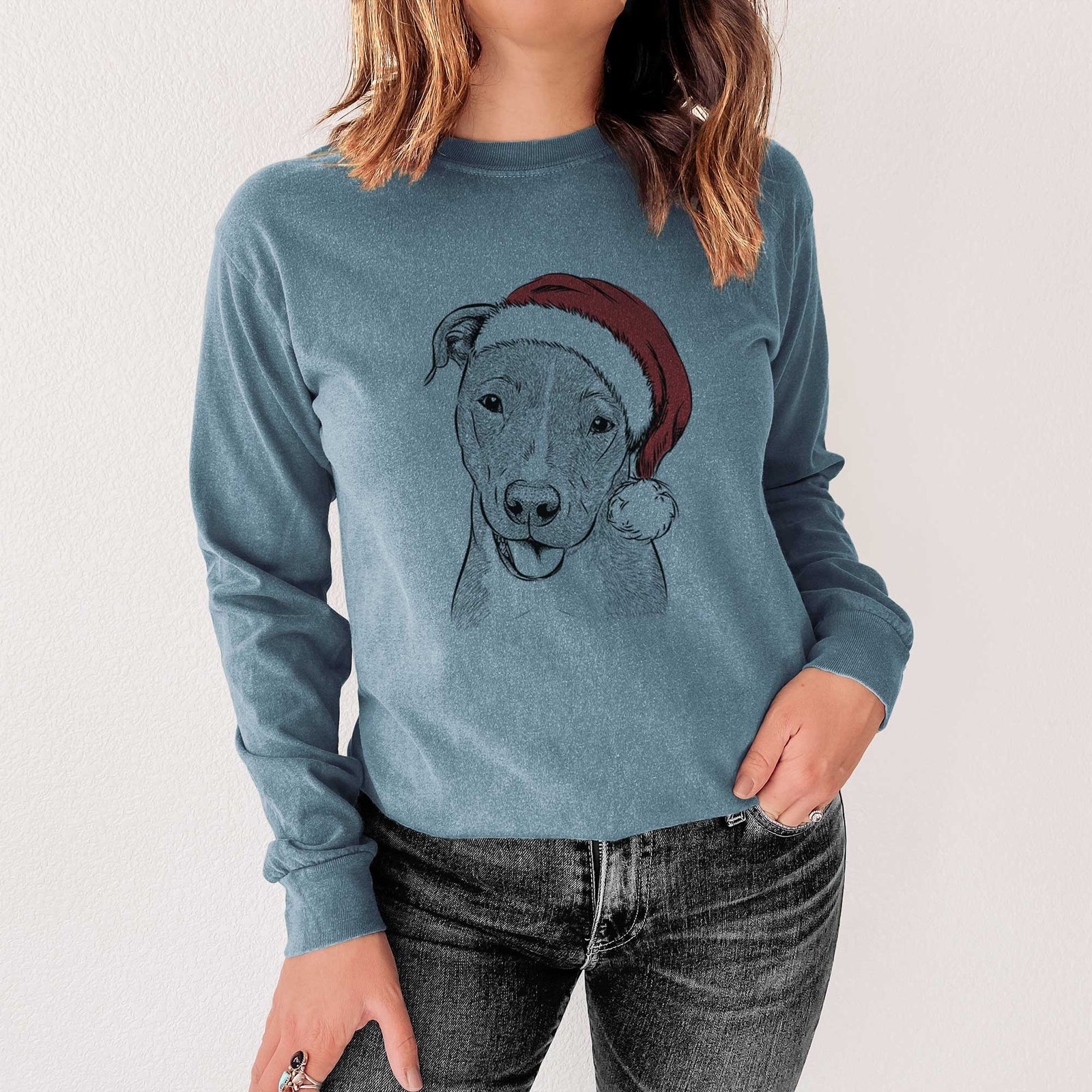 Santa Claiborne the American Staffordshire Terrier - Heavyweight 100% Cotton Long Sleeve