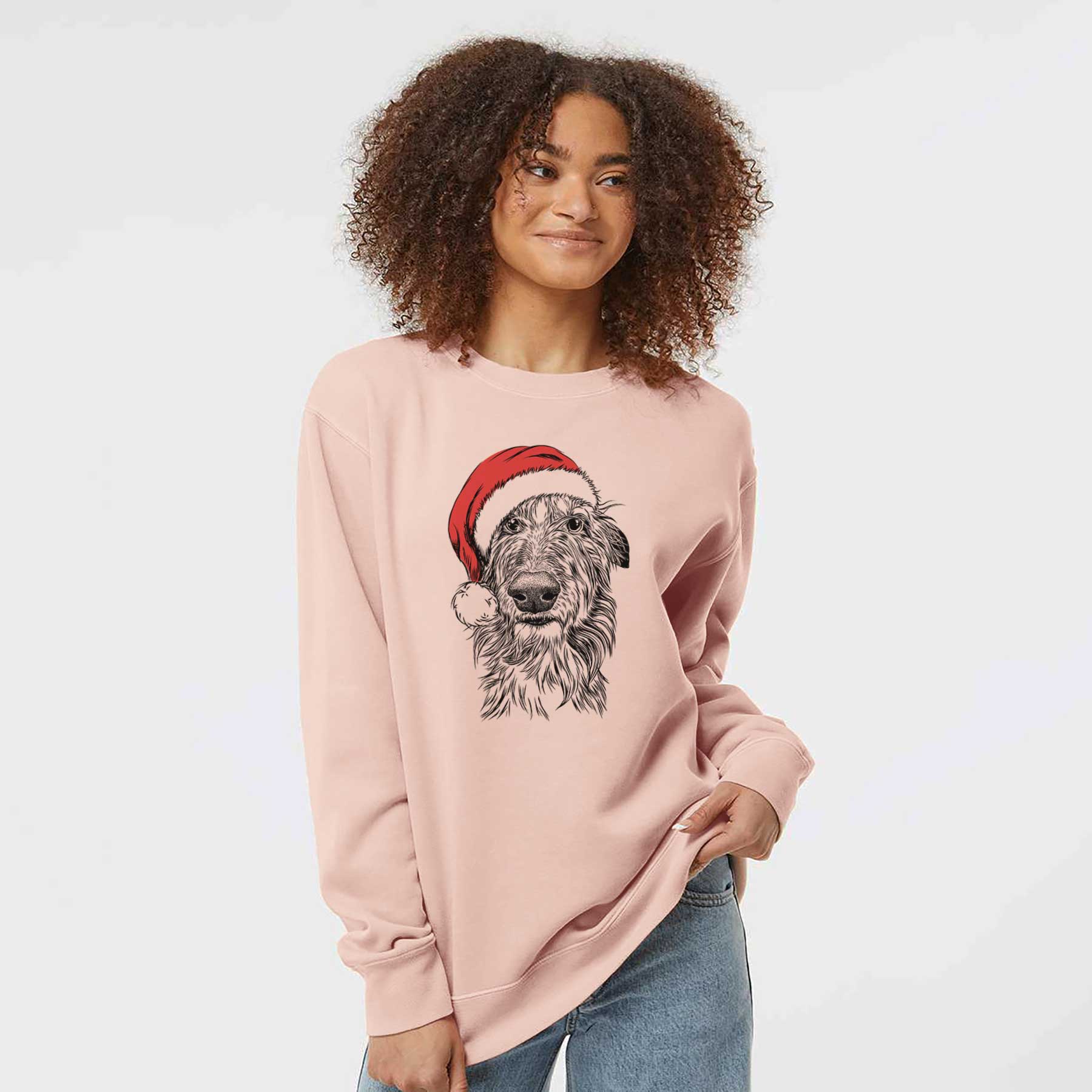 Santa Cleod the Scottish Deerhound - Unisex Pigment Dyed Crew Sweatshirt