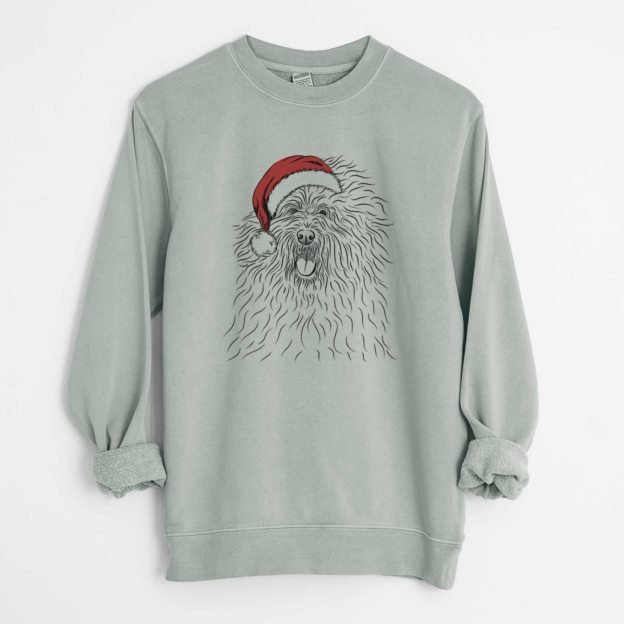 Santa Cozie the Old English Sheepdog - Unisex Pigment Dyed Crew Sweatshirt