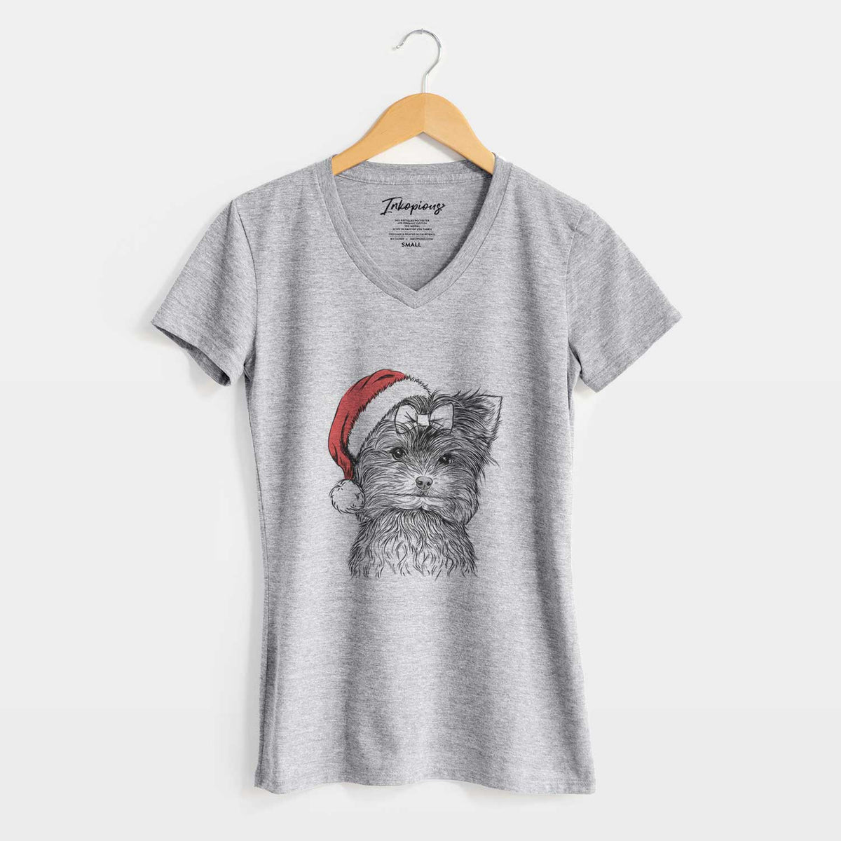 Santa Cricket the Biewer Terrier - Women's V-neck Shirt