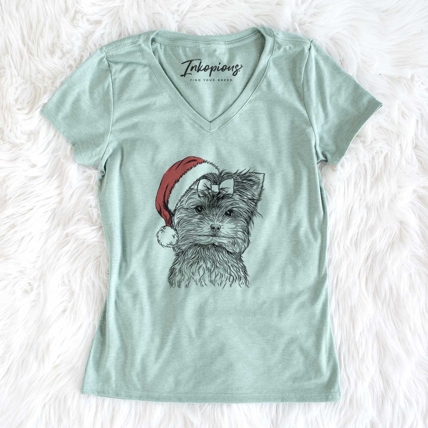 Santa Cricket the Biewer Terrier - Women's V-neck Shirt