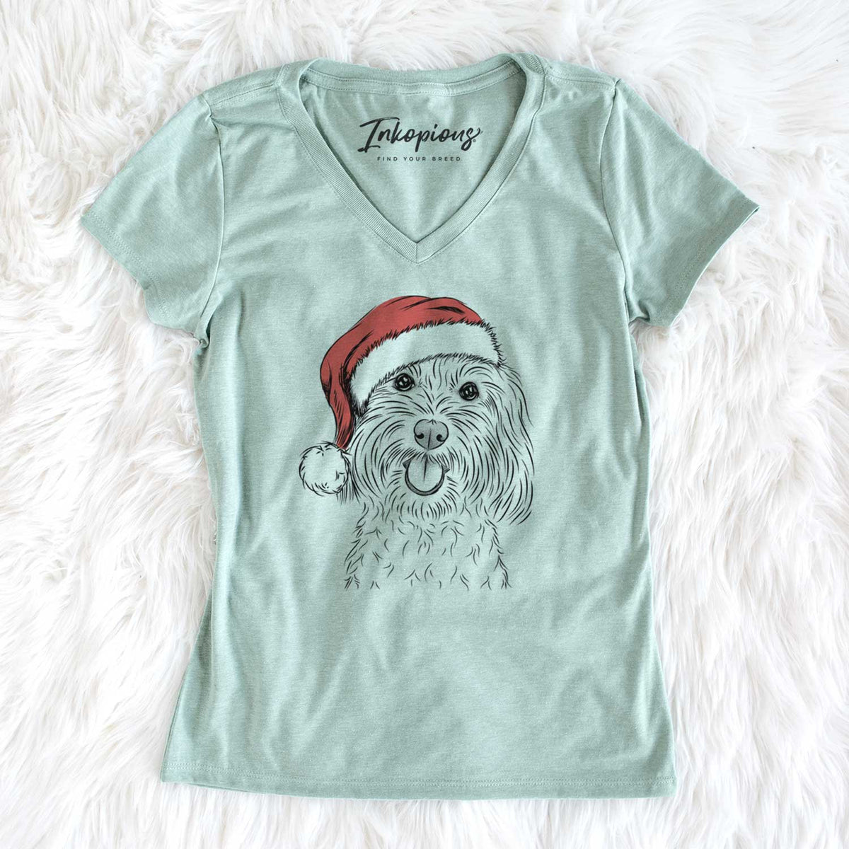 Santa Cuddles the Coton de Tulear - Women's V-neck Shirt