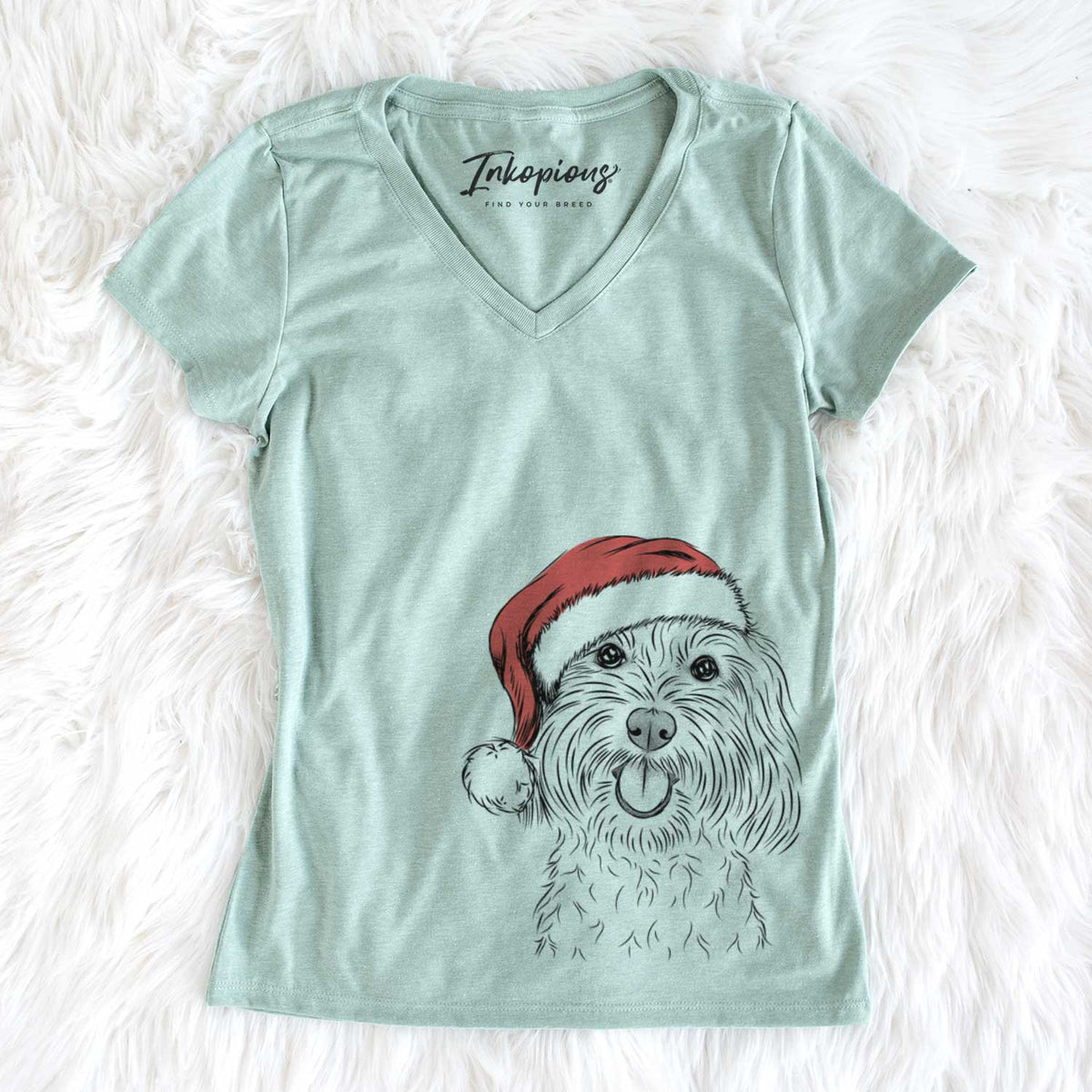 Santa Cuddles the Coton de Tulear - Women's V-neck Shirt