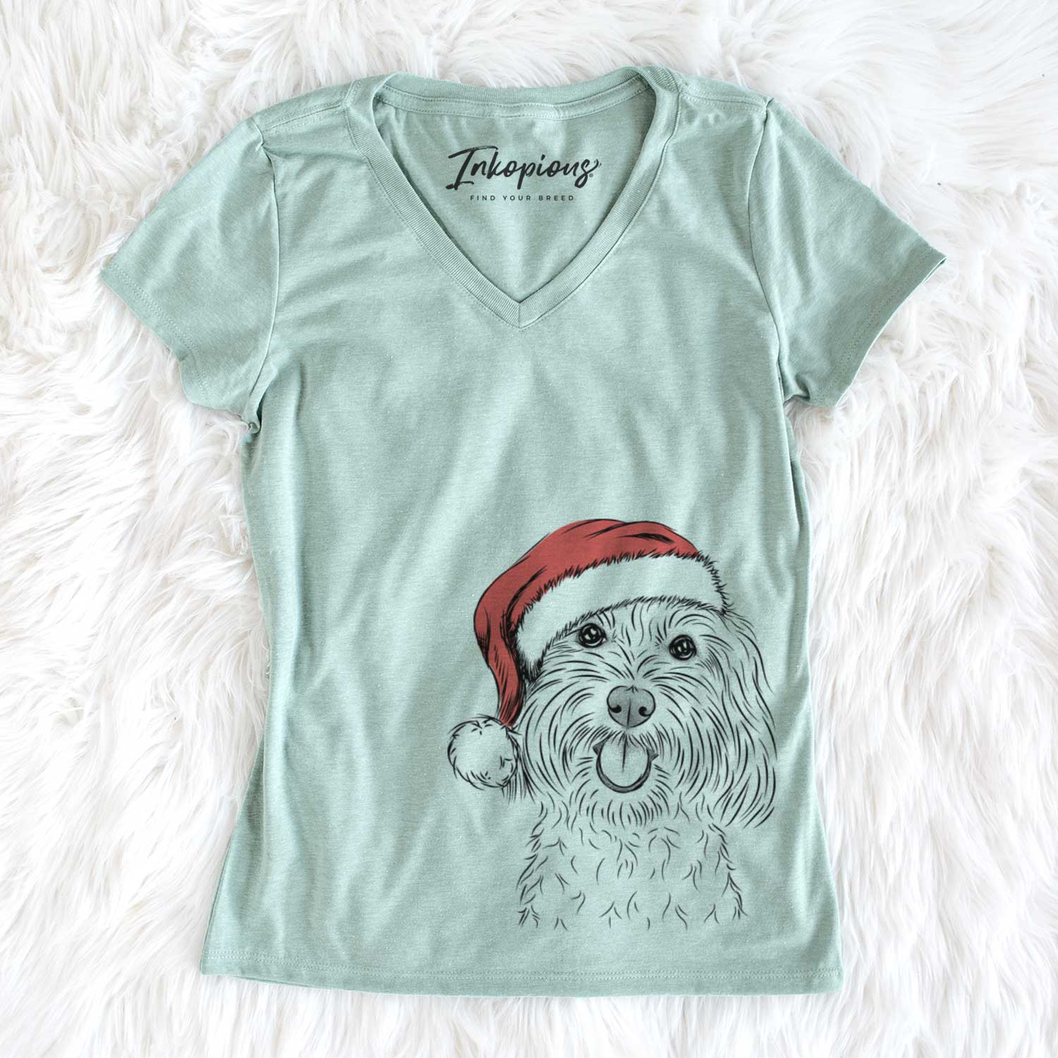 Santa Cuddles the Coton de Tulear - Women's V-neck Shirt