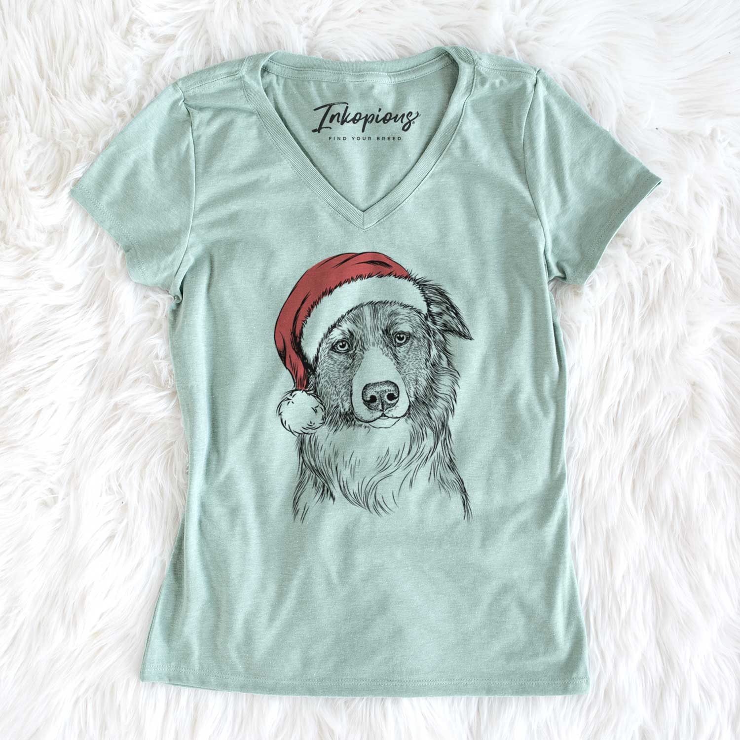 Santa Cynder the English Shepherd - Women's V-neck Shirt