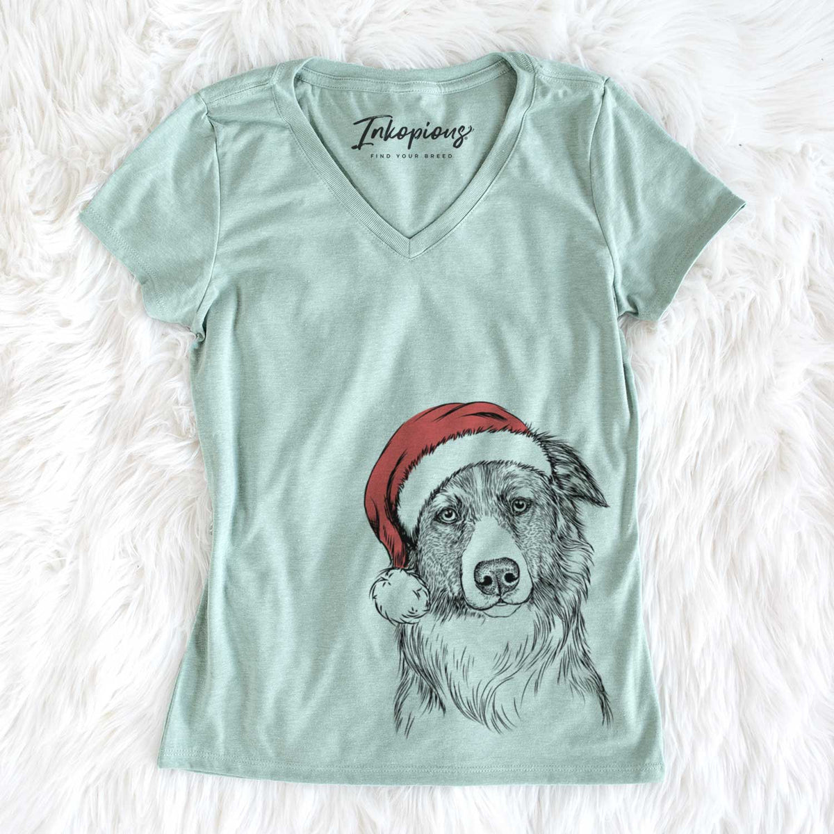 Santa Cynder the English Shepherd - Women&#39;s V-neck Shirt