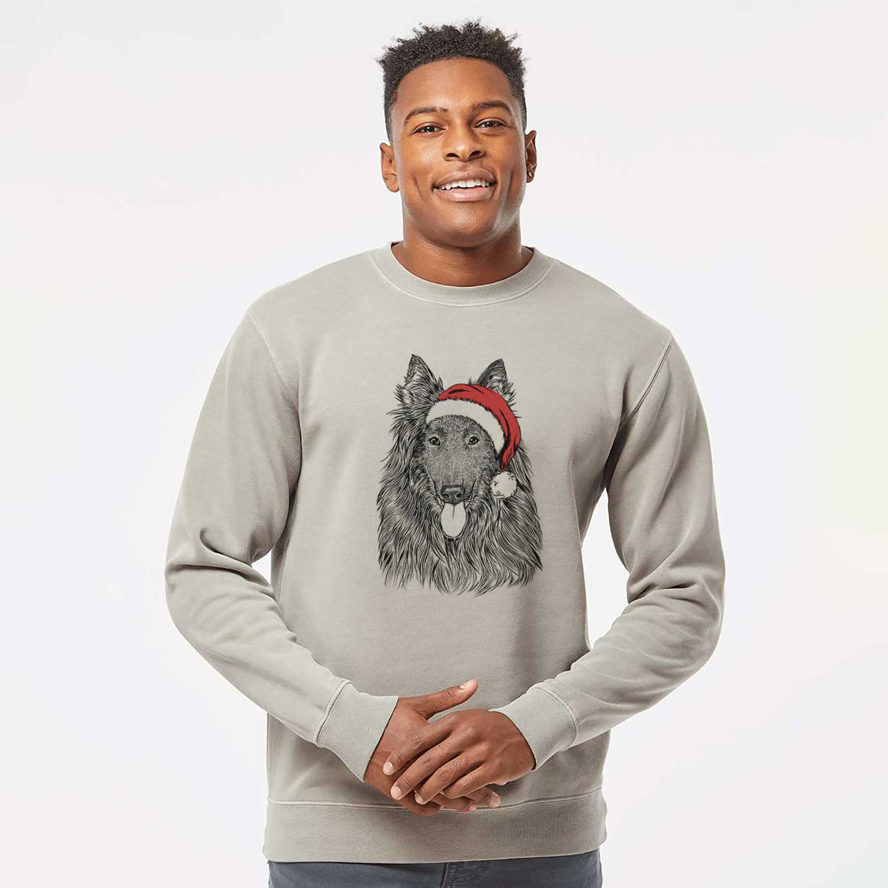 Santa Daan the Belgian Shepherd - Unisex Pigment Dyed Crew Sweatshirt