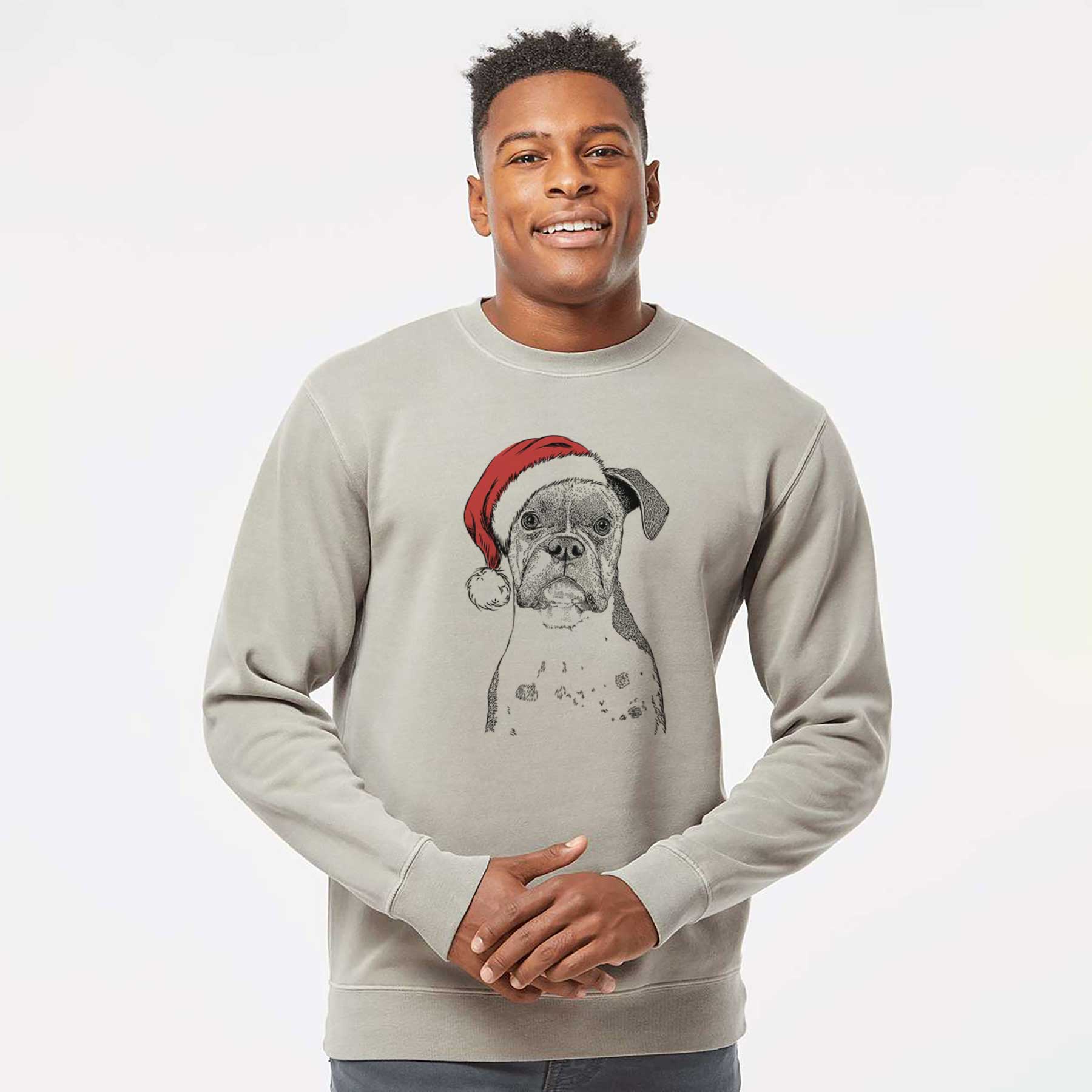 Santa Daisy the Boxer - Unisex Pigment Dyed Crew Sweatshirt