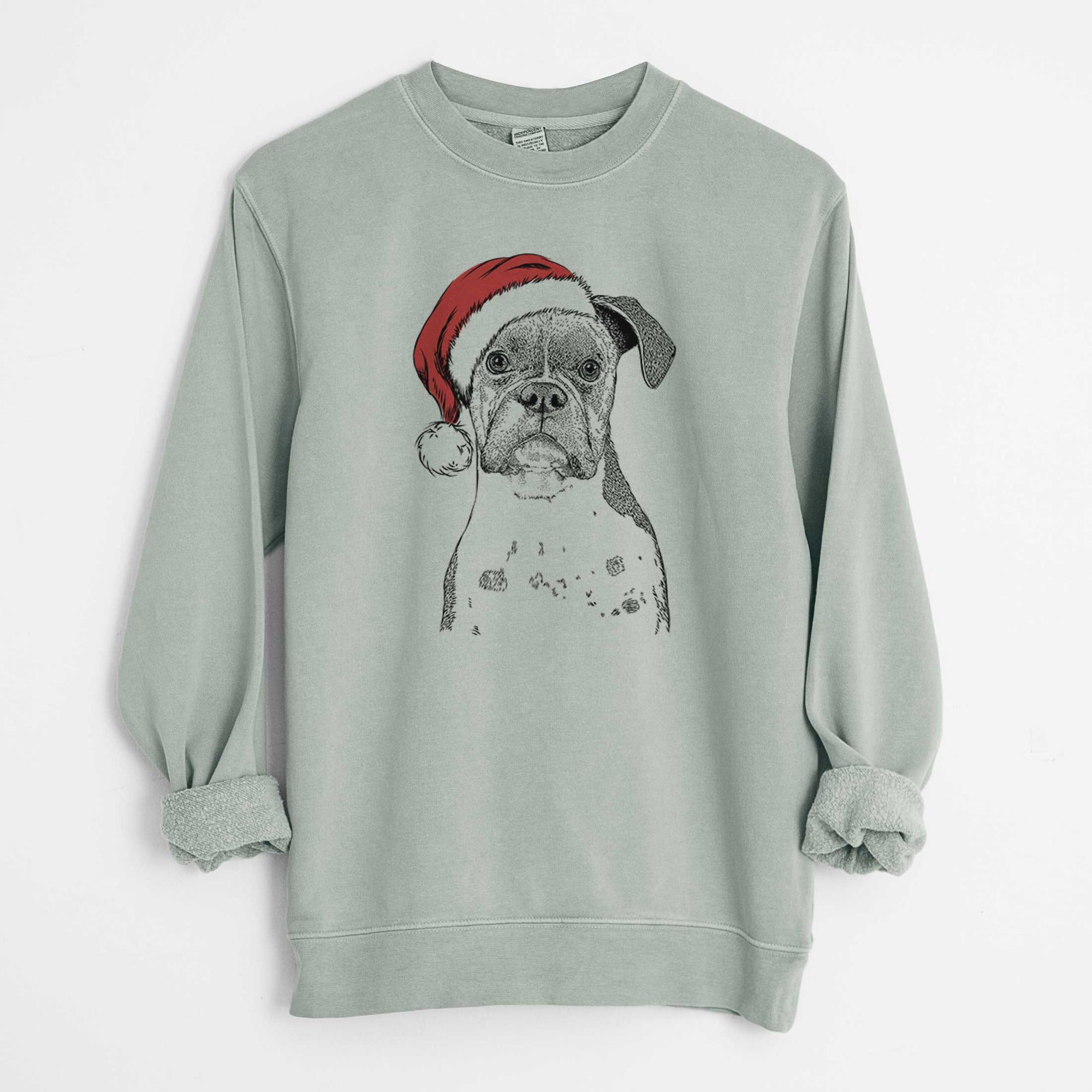 Santa Daisy the Boxer - Unisex Pigment Dyed Crew Sweatshirt