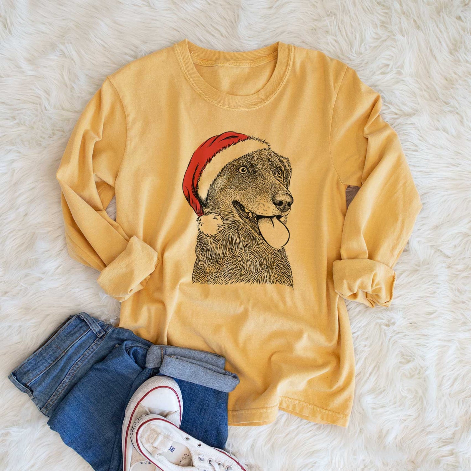 Santa Daisy the Australian Shepherd Mix - Heavyweight 100% Cotton Long Sleeve