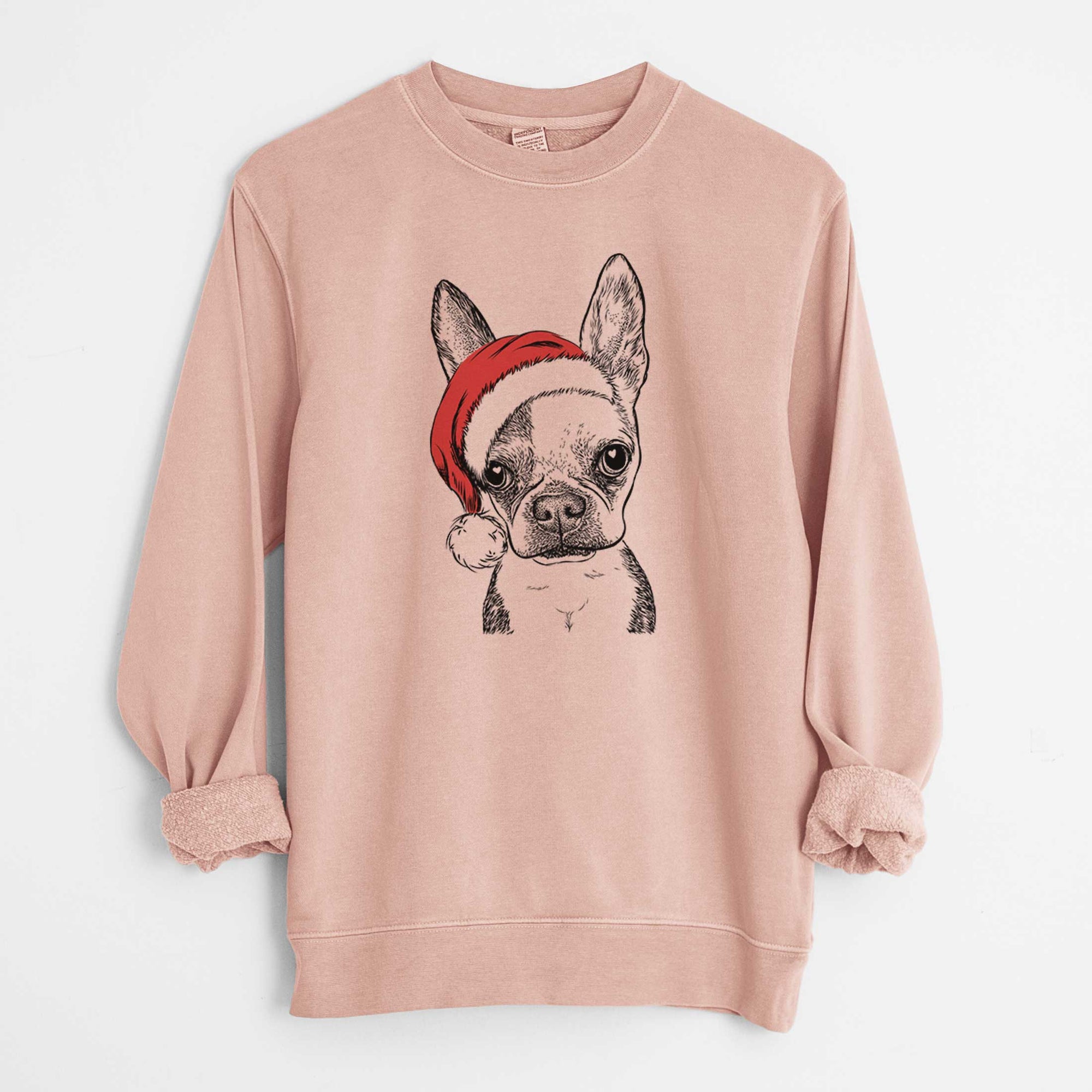 Santa Daisy the Boston Terrier - Unisex Pigment Dyed Crew Sweatshirt