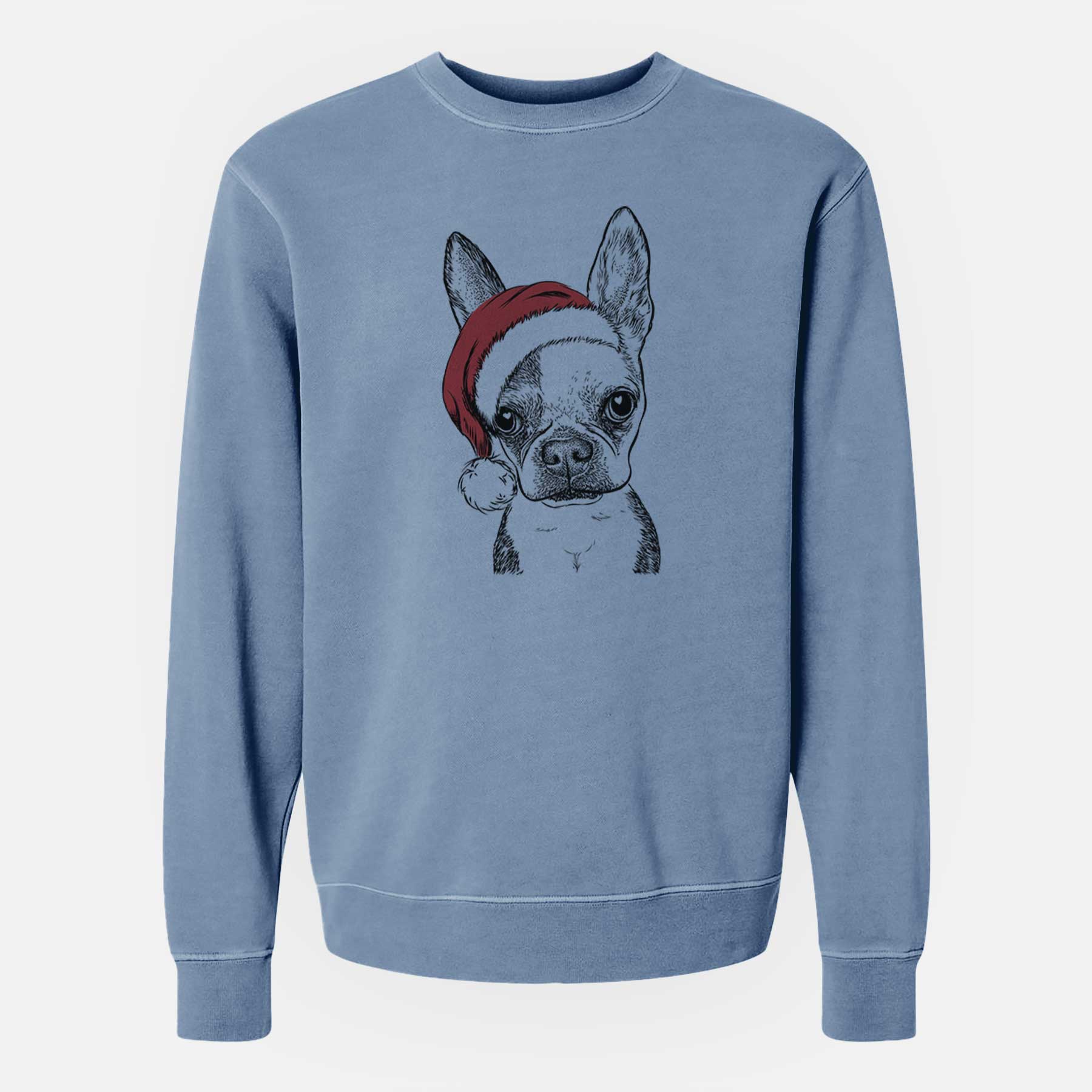 Santa Daisy the Boston Terrier - Unisex Pigment Dyed Crew Sweatshirt