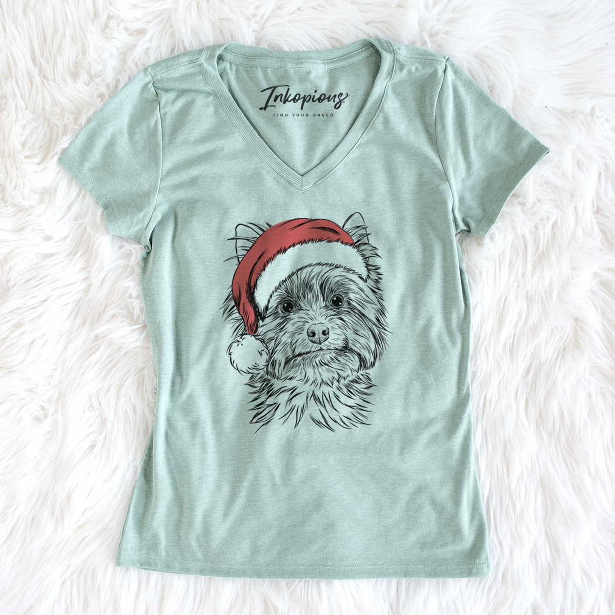 Santa Dakota the Yorkshire Terrier - Women's V-neck Shirt