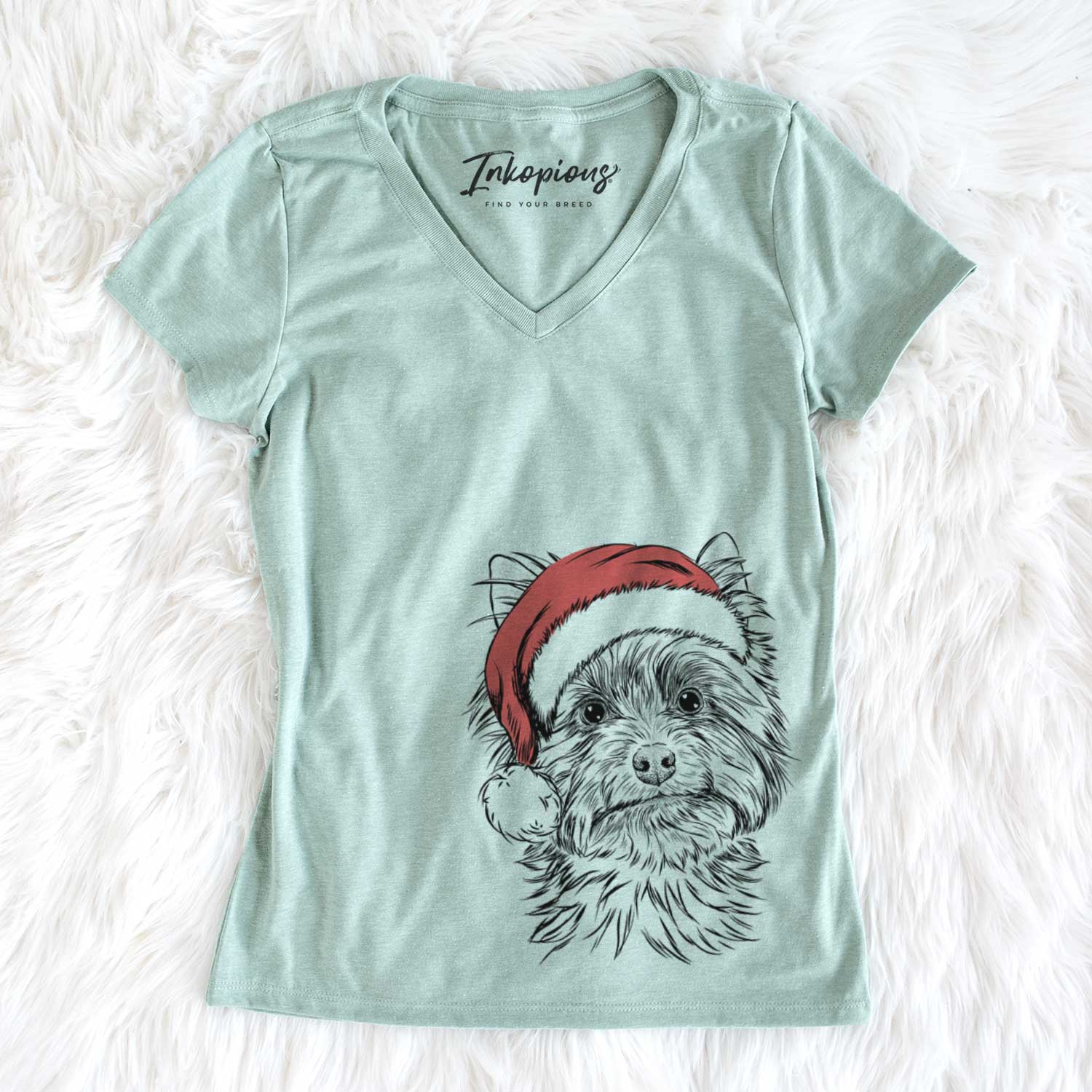 Santa Dakota the Yorkshire Terrier - Women's V-neck Shirt