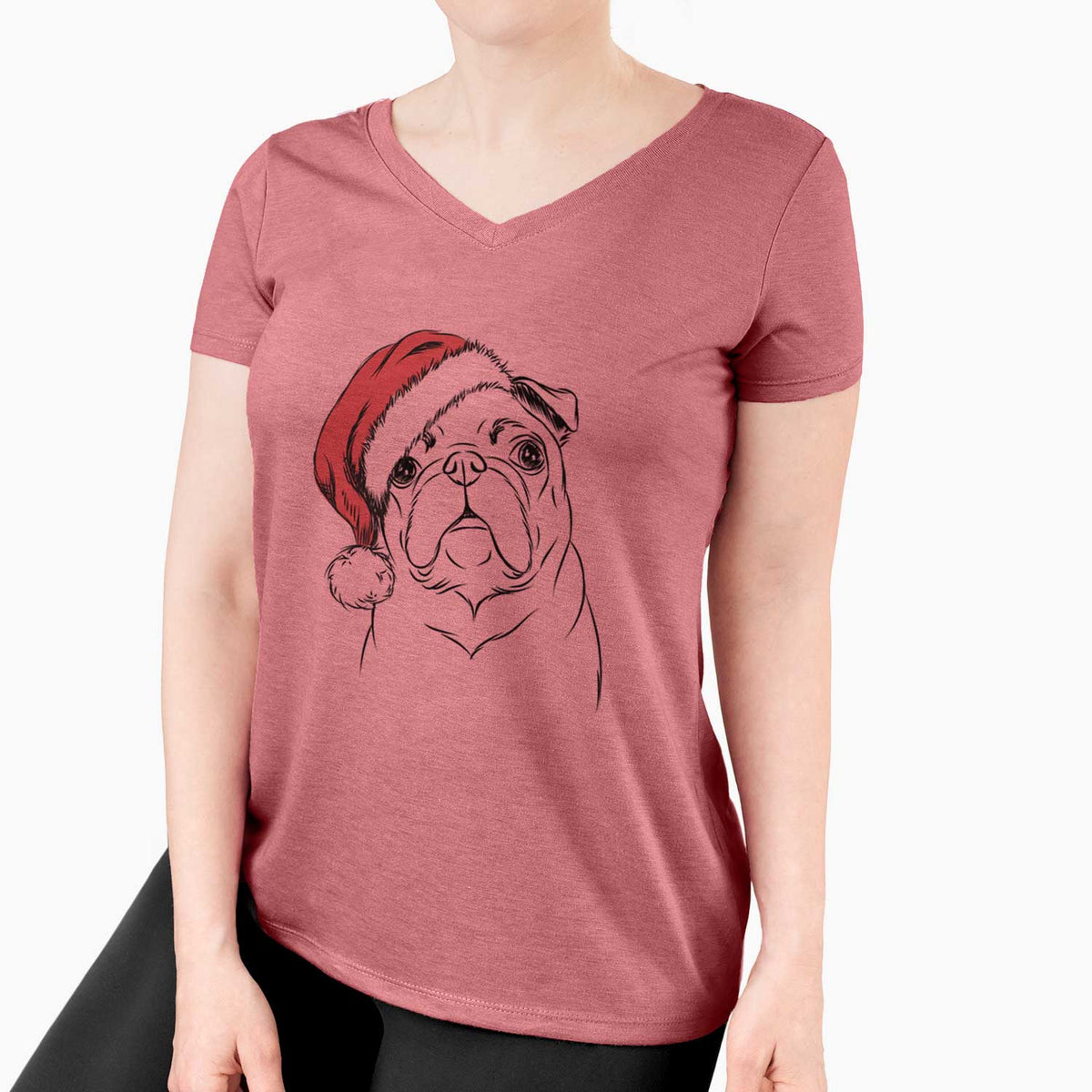 Santa Darling Chloe the Pug - Women's V-neck Shirt