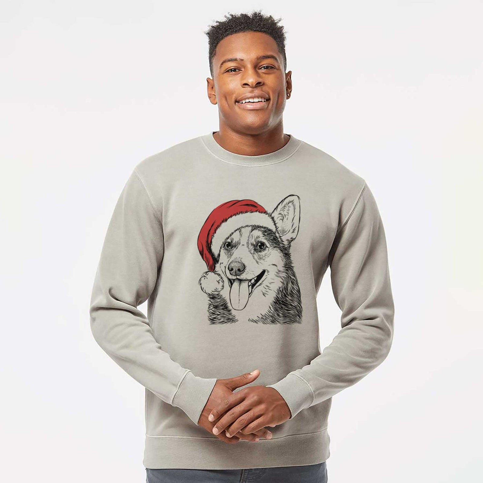 Santa Darma the Corgi - Unisex Pigment Dyed Crew Sweatshirt