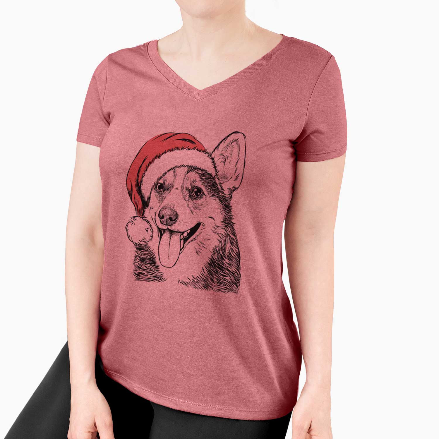 Santa Darma the Corgi - Women's V-neck Shirt