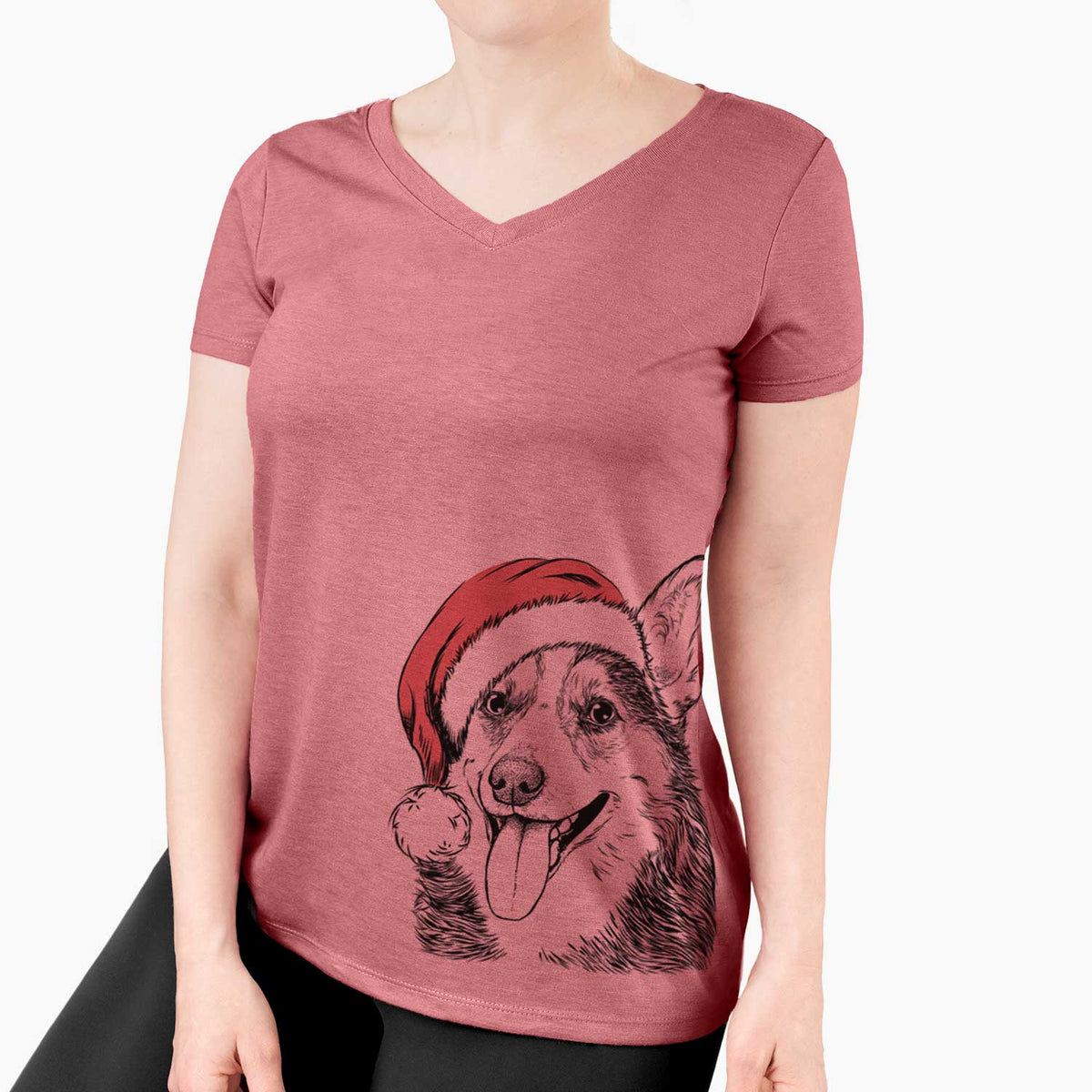 Santa Darma the Corgi - Women's V-neck Shirt