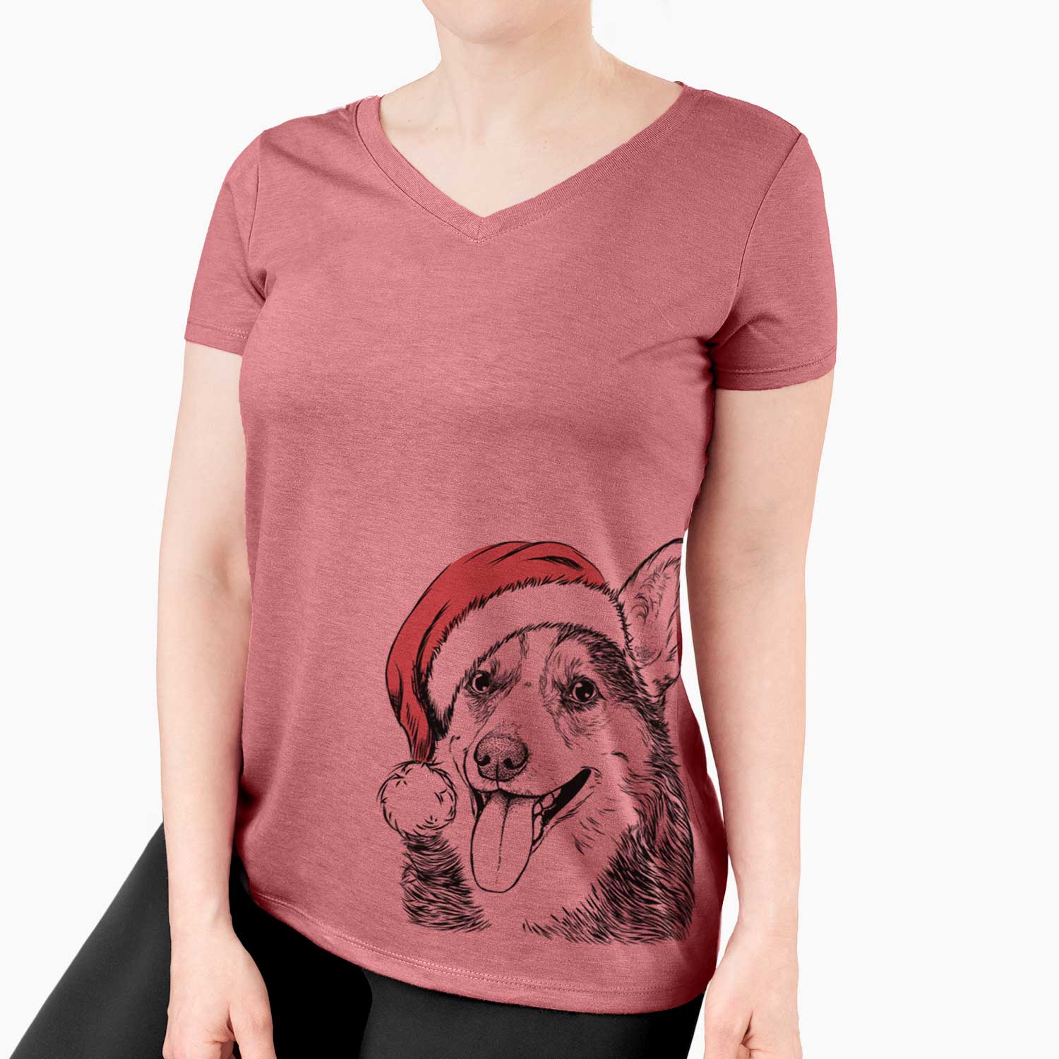 Santa Darma the Corgi - Women's V-neck Shirt
