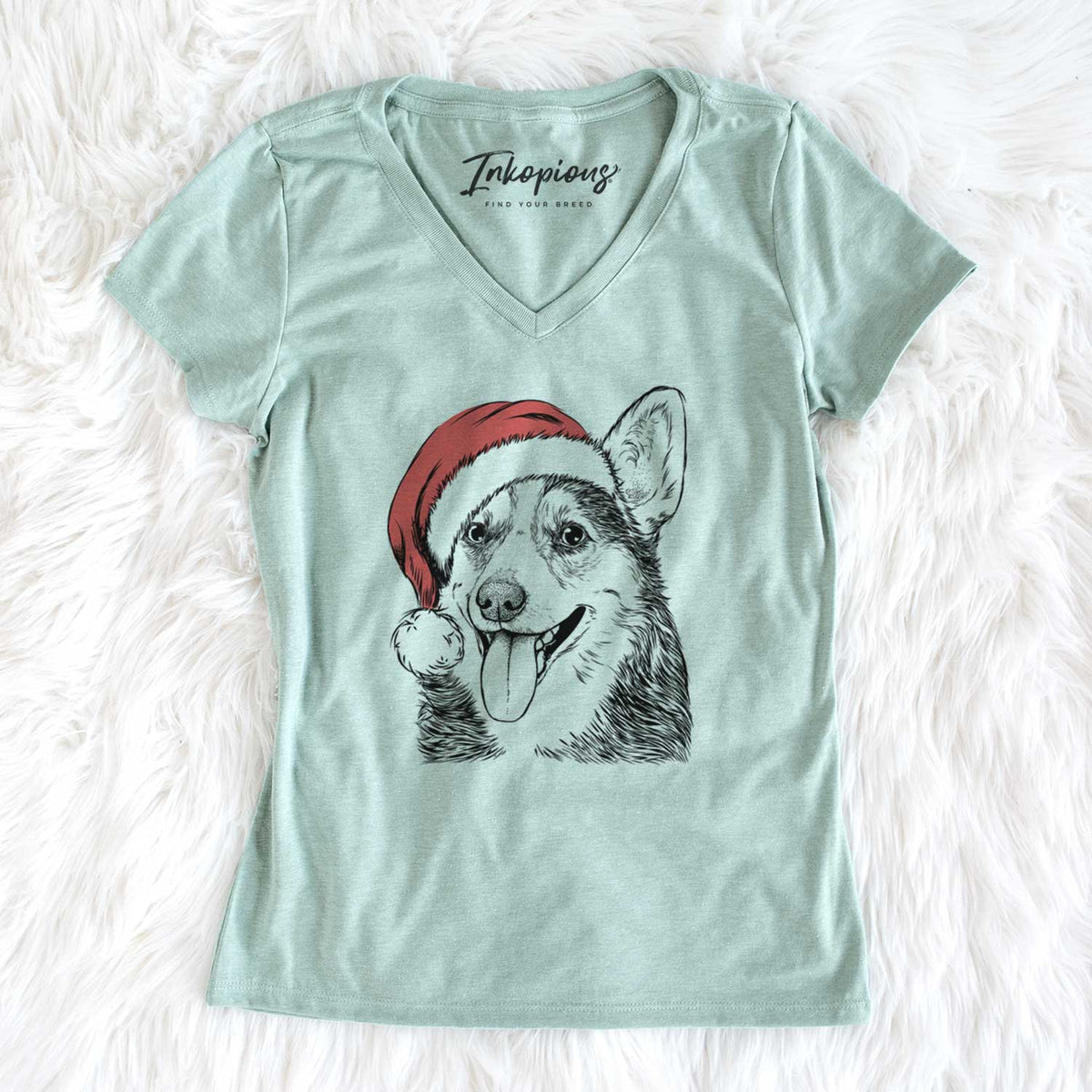 Santa Darma the Corgi - Women's V-neck Shirt