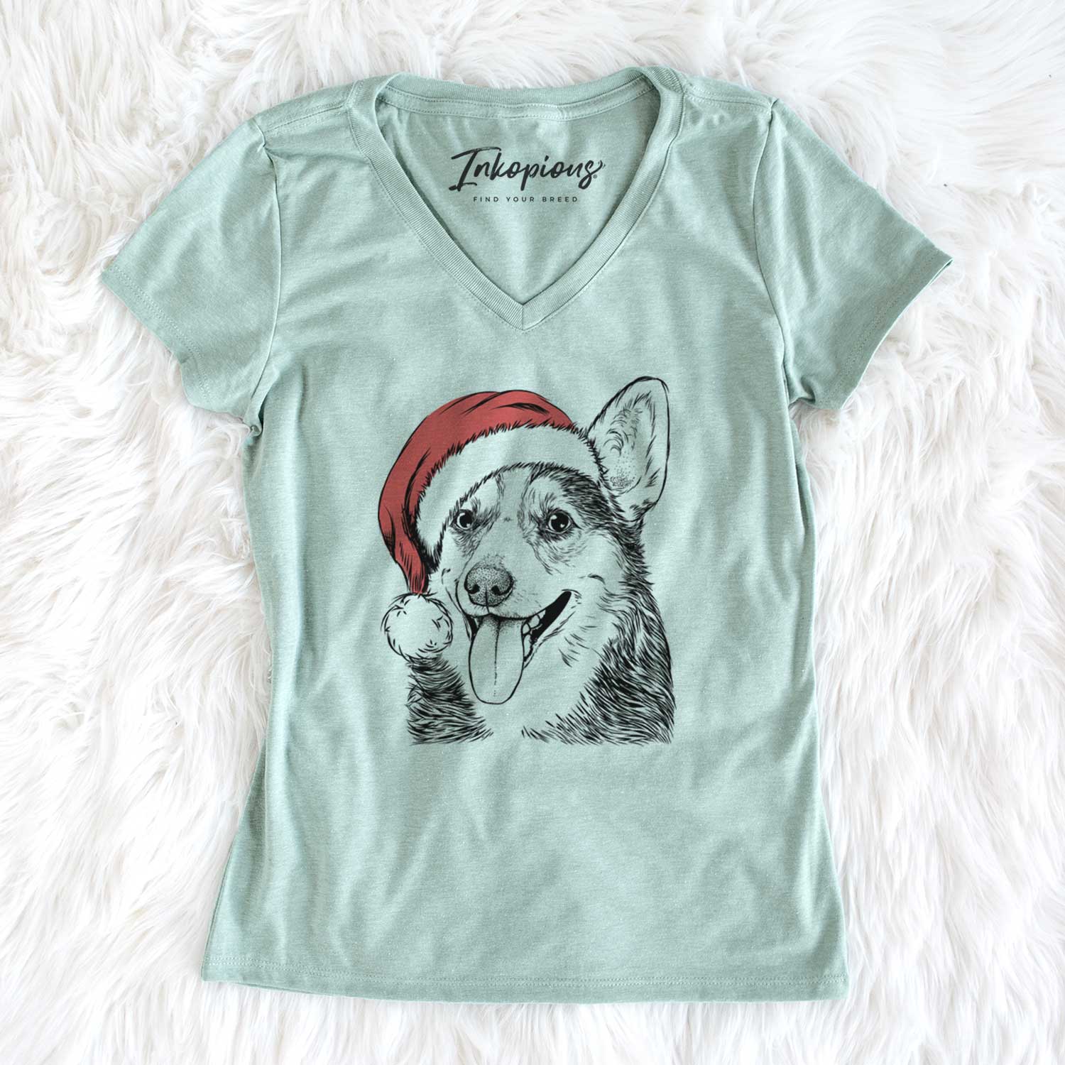 Santa Darma the Corgi - Women's V-neck Shirt