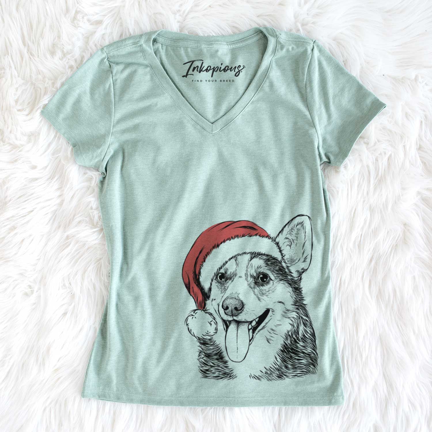 Santa Darma the Corgi - Women's V-neck Shirt