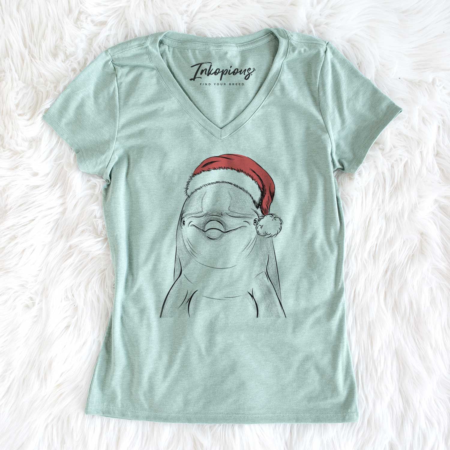 Santa Dave the Dolphin - Women's V-neck Shirt