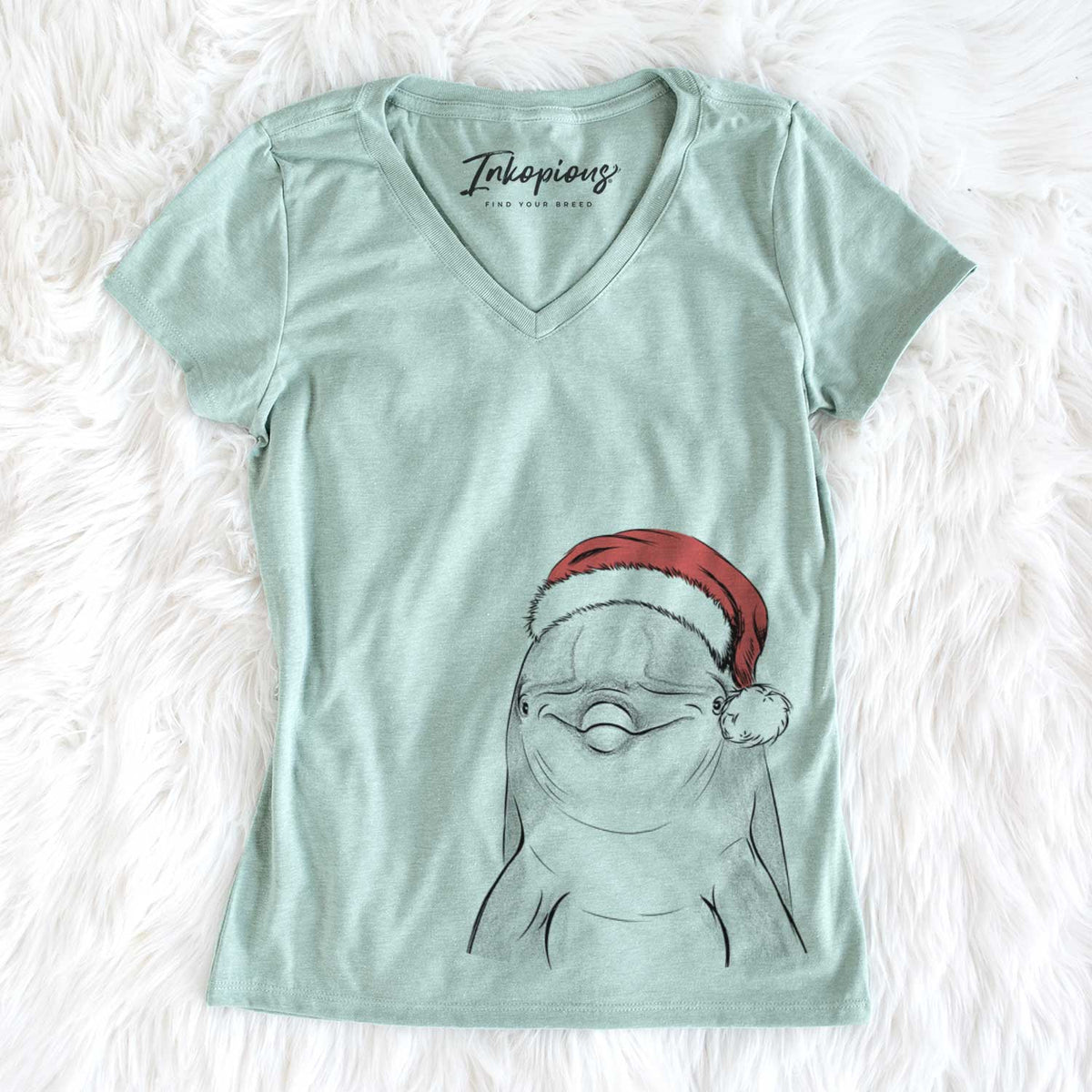 Santa Dave the Dolphin - Women&#39;s V-neck Shirt