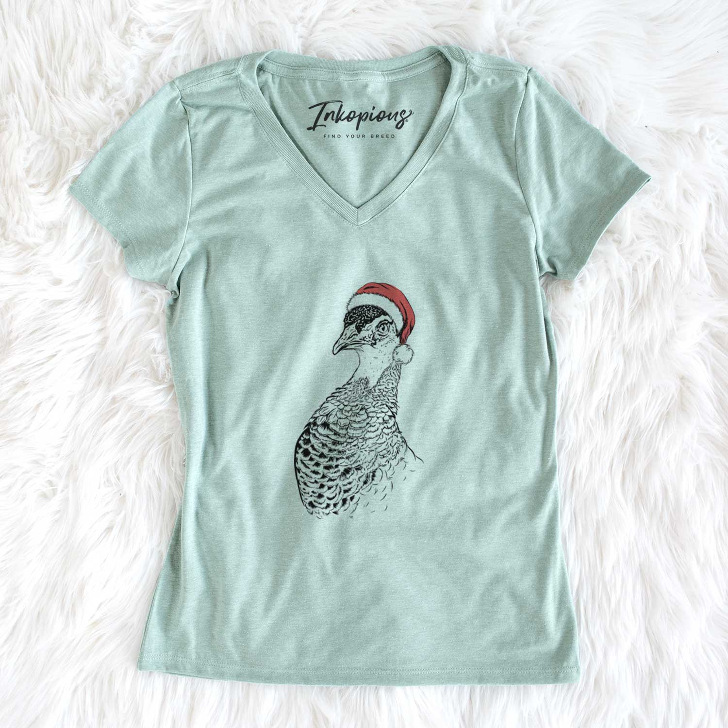 Santa Dee the Peahen - Women's V-neck Shirt