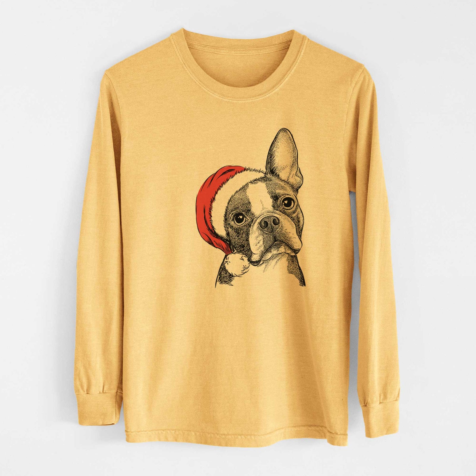 Santa Dee Dee the Boston Terrier - Heavyweight 100% Cotton Long Sleeve