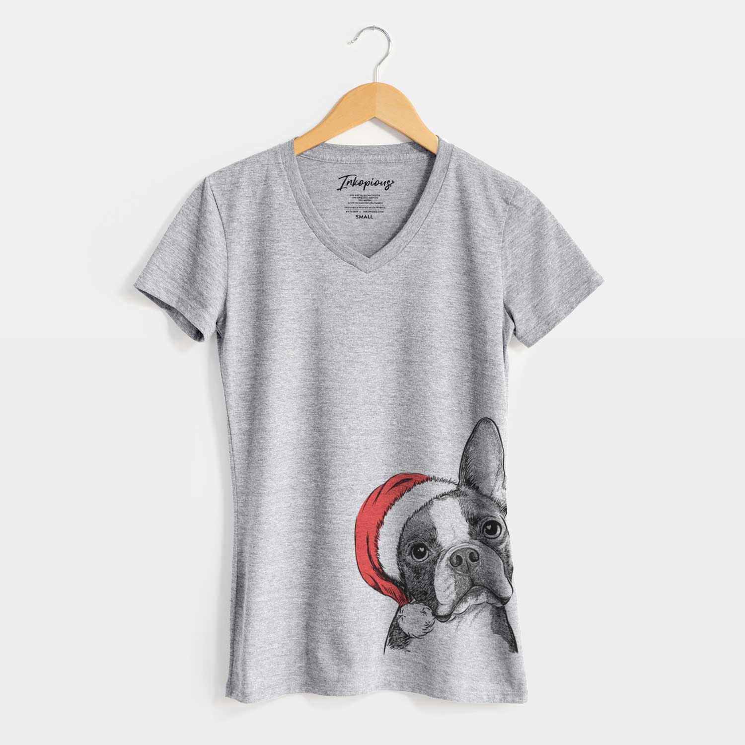 Santa Dee Dee the Boston Terrier - Women's V-neck Shirt